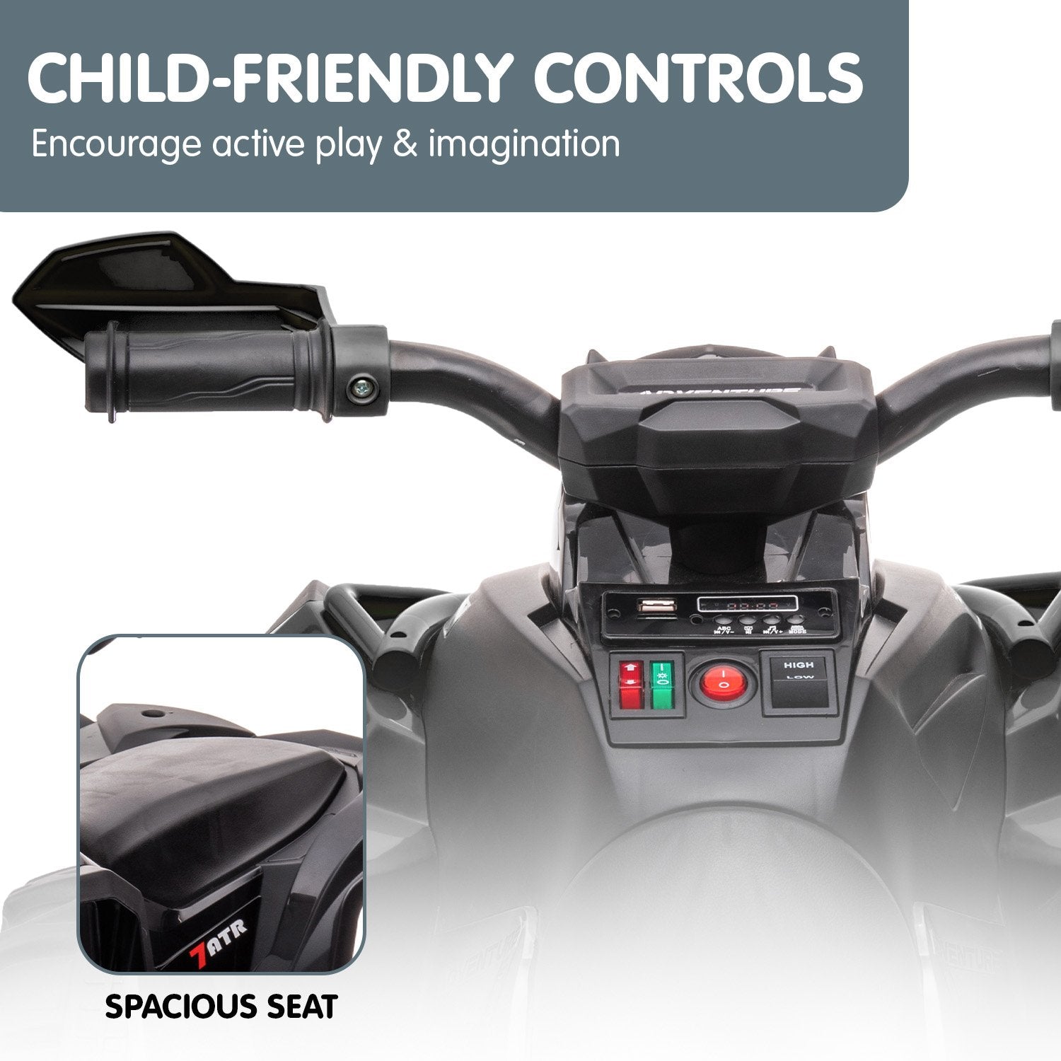 Ride On Cars: Kahuna GTS99 Kids Electric Ride On Quad Bike Toy ATV 50W - Black
