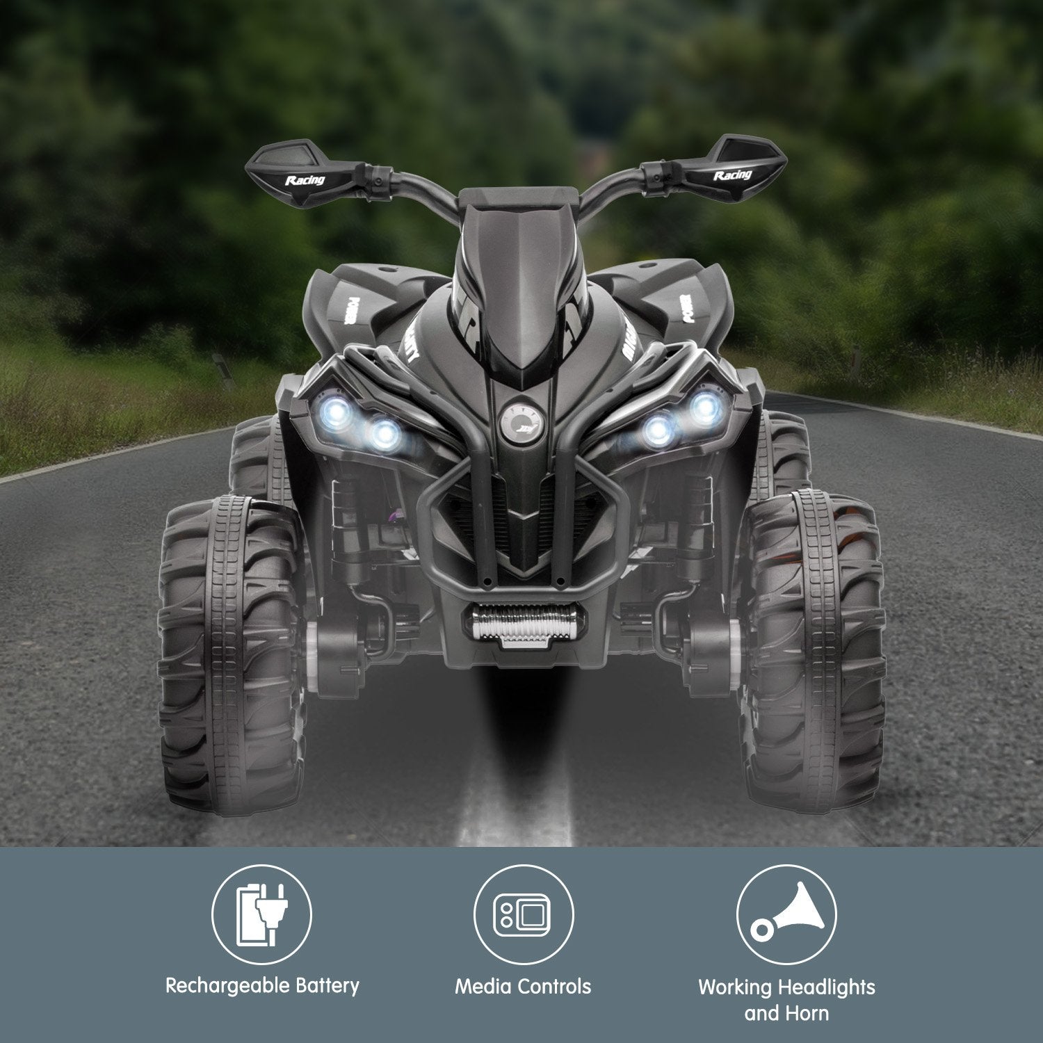 Ride On Cars: Kahuna GTS99 Kids Electric Ride On Quad Bike Toy ATV 50W - Black