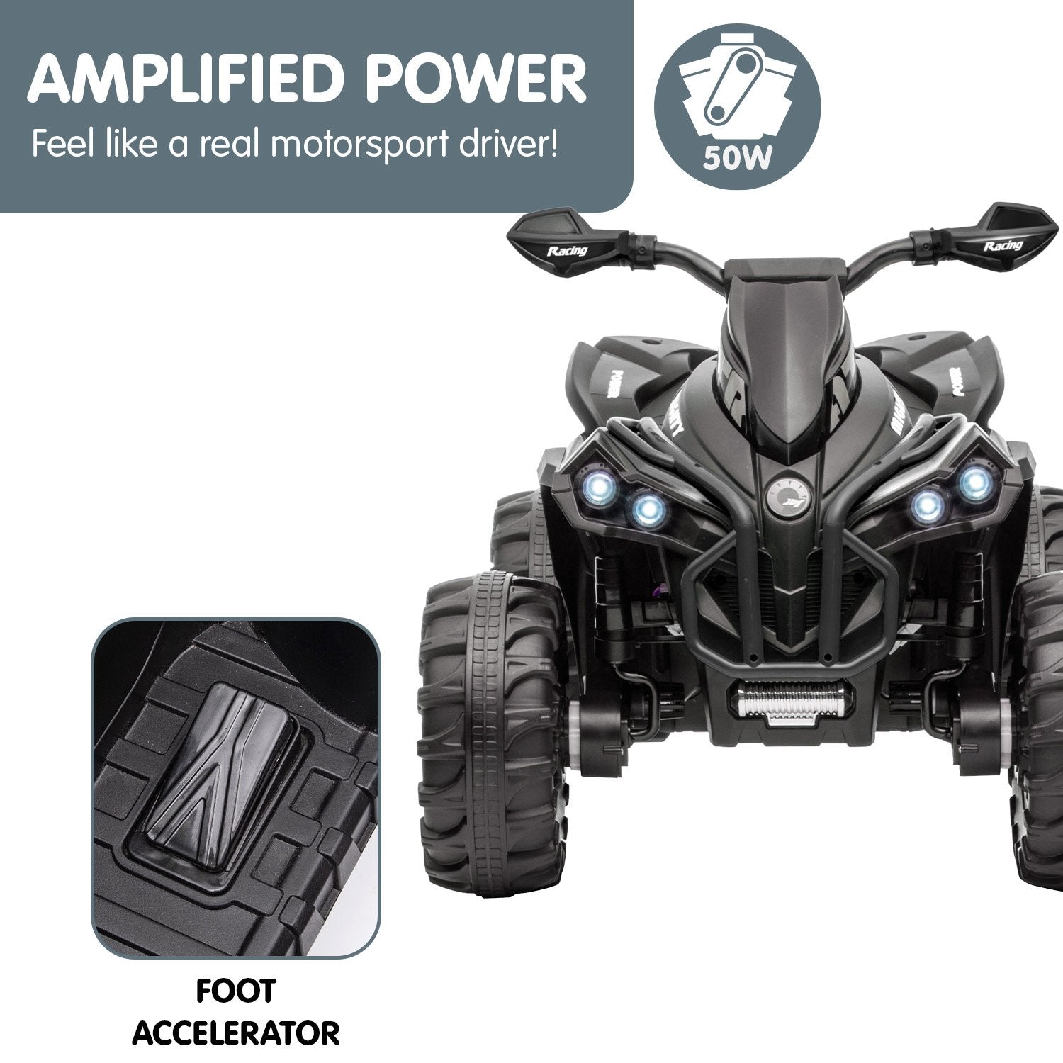 Ride On Cars: Kahuna GTS99 Kids Electric Ride On Quad Bike Toy ATV 50W - Black