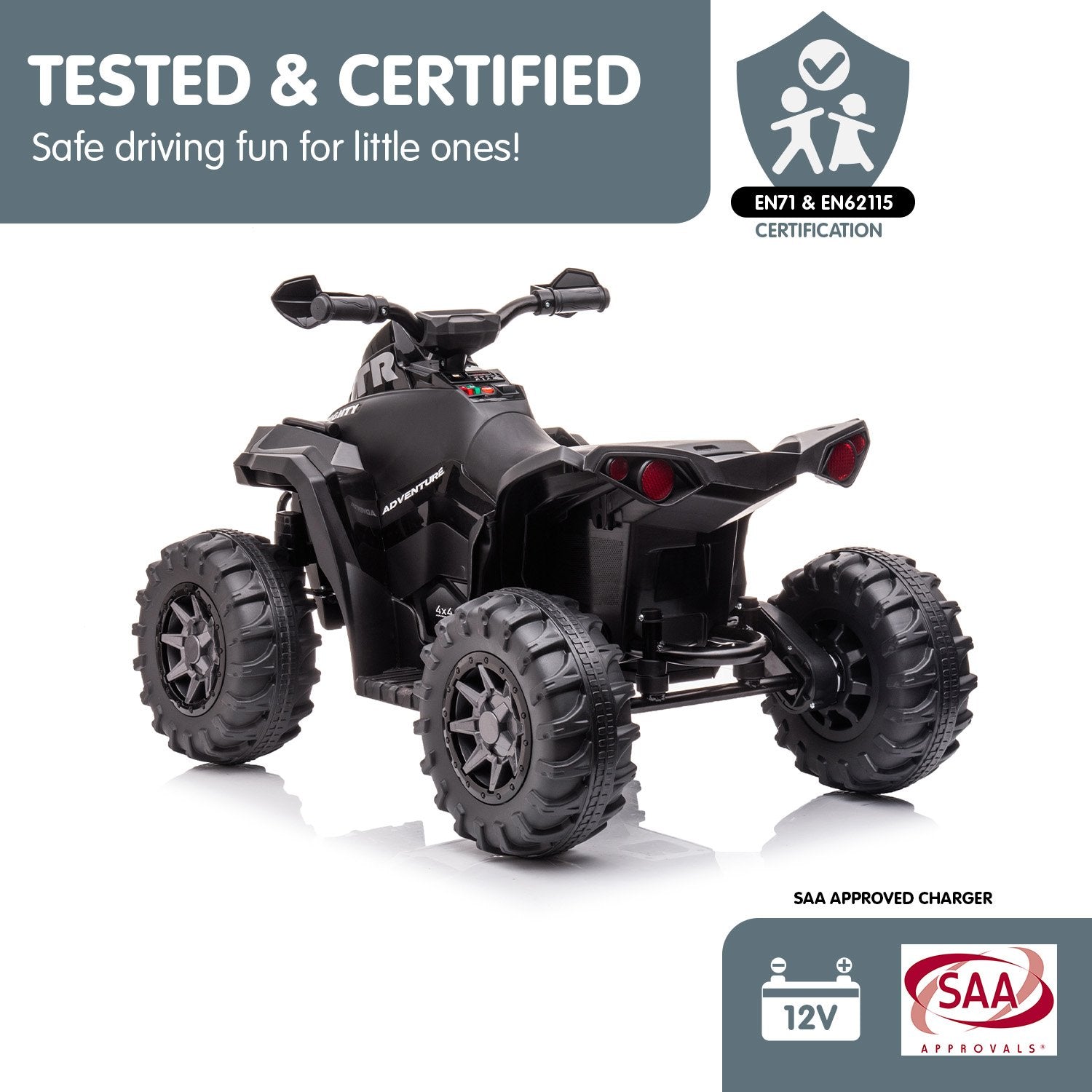 Ride On Cars: Kahuna GTS99 Kids Electric Ride On Quad Bike Toy ATV 50W - Black