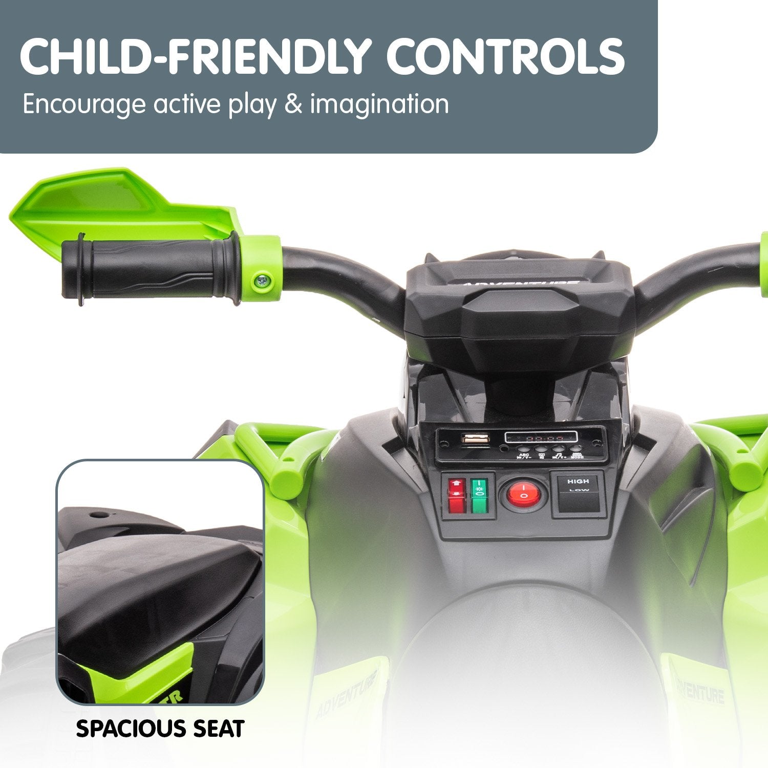 Ride On Cars: Kahuna GTS99 Kids Electric Ride On Quad Bike Toy ATV 50W - Green