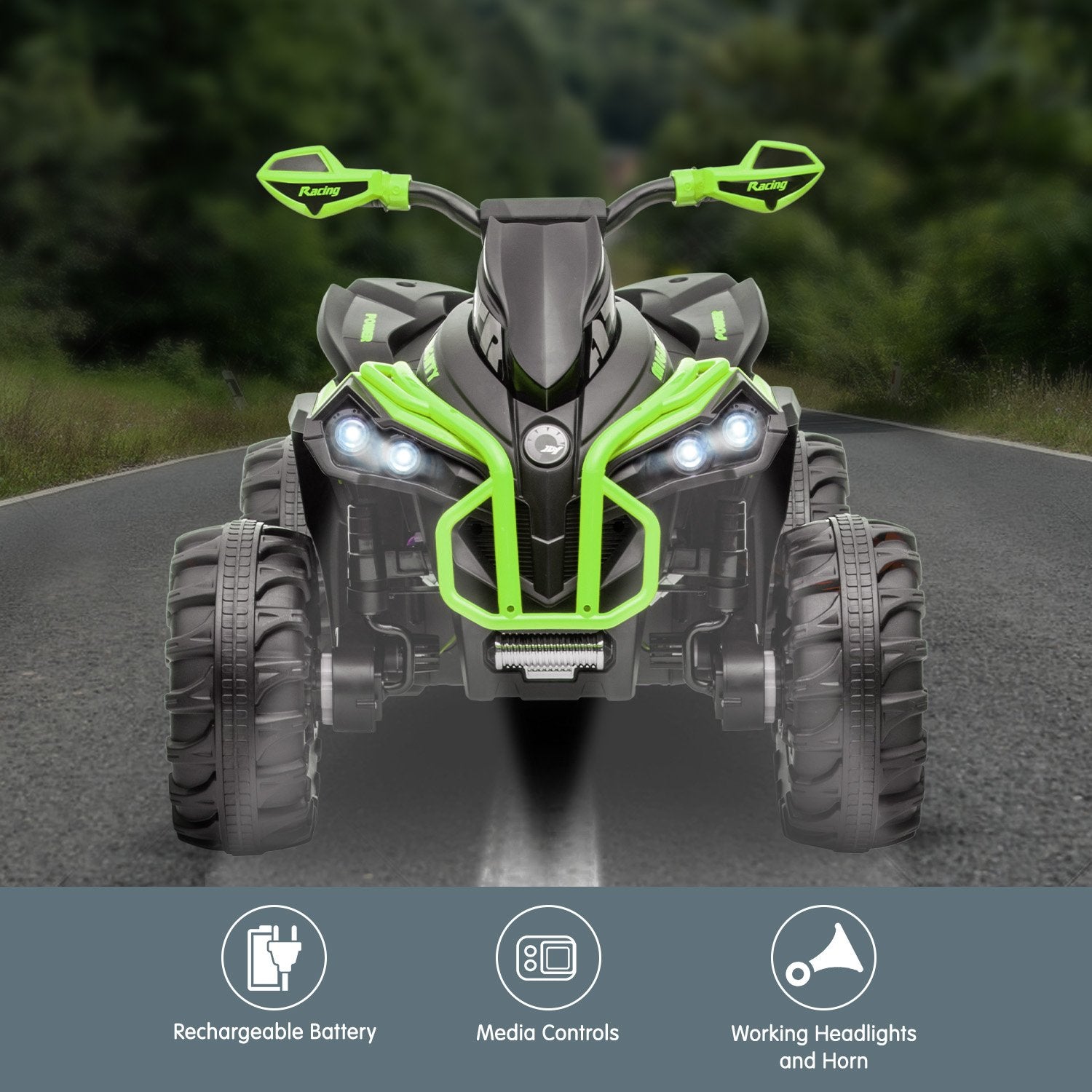 Ride On Cars: Kahuna GTS99 Kids Electric Ride On Quad Bike Toy ATV 50W - Green