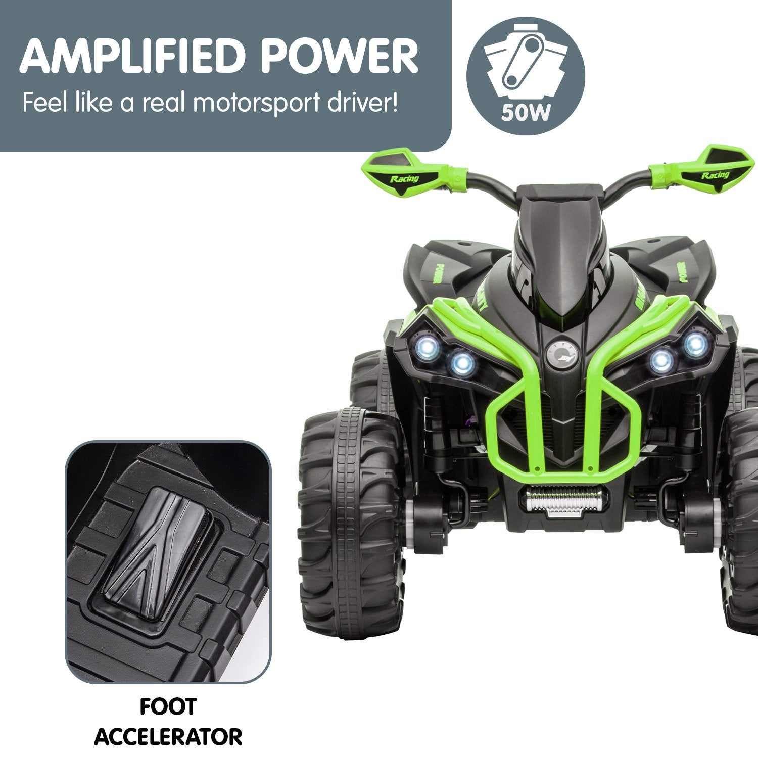 Ride On Cars: Kahuna GTS99 Kids Electric Ride On Quad Bike Toy ATV 50W - Green