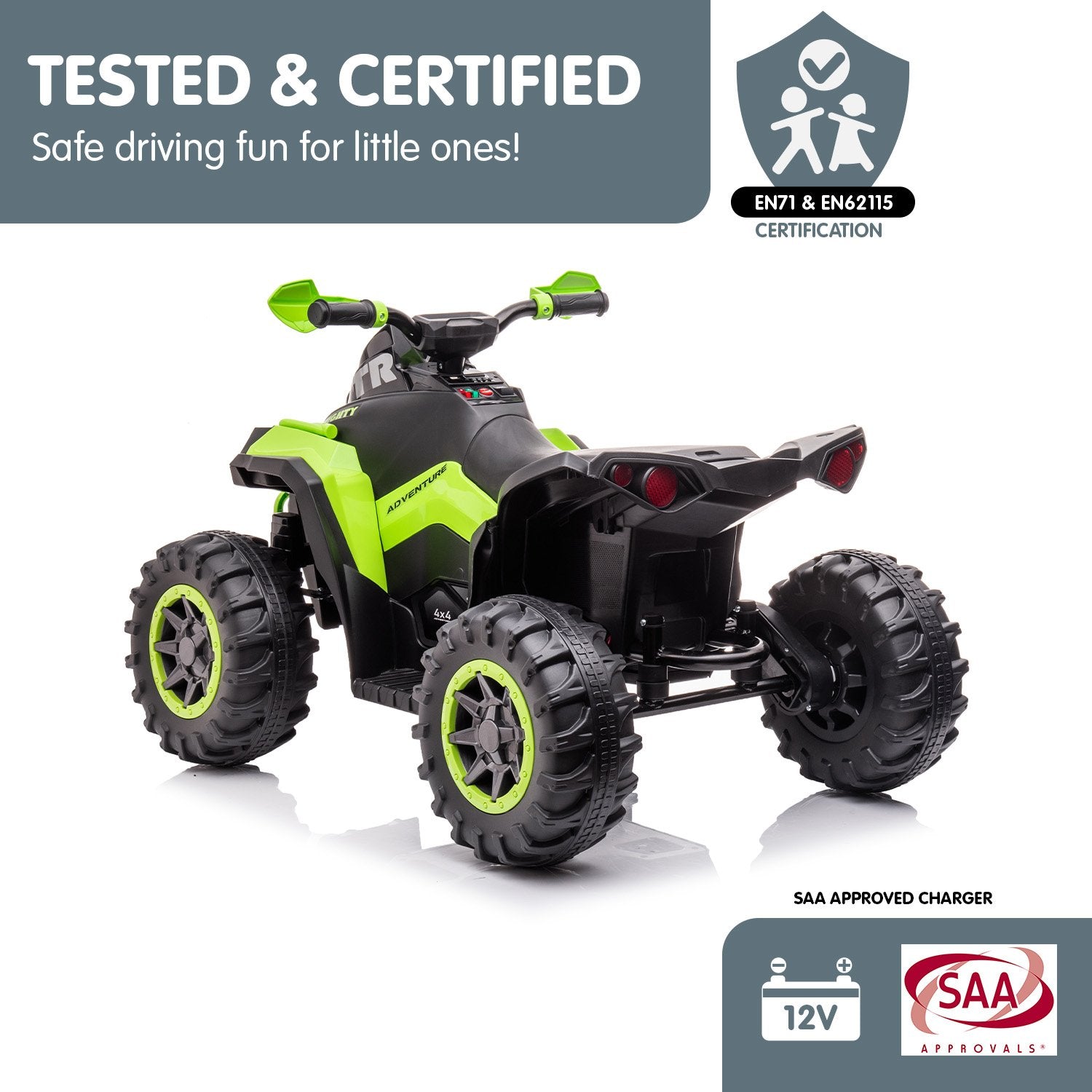 Ride On Cars: Kahuna GTS99 Kids Electric Ride On Quad Bike Toy ATV 50W - Green
