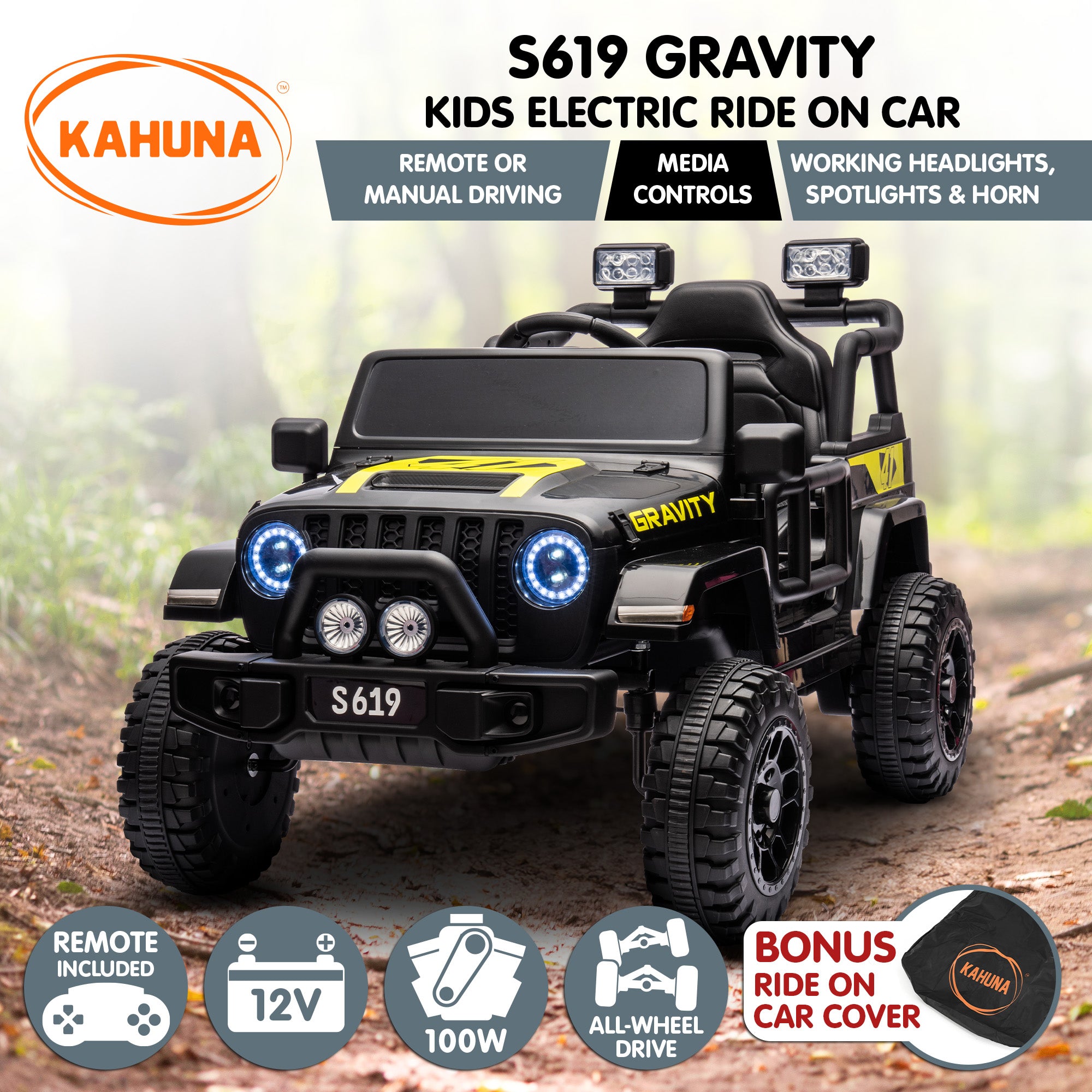 Ride On Cars: Kahuna S619 Gravity Kids Electric Ride On Car - Black