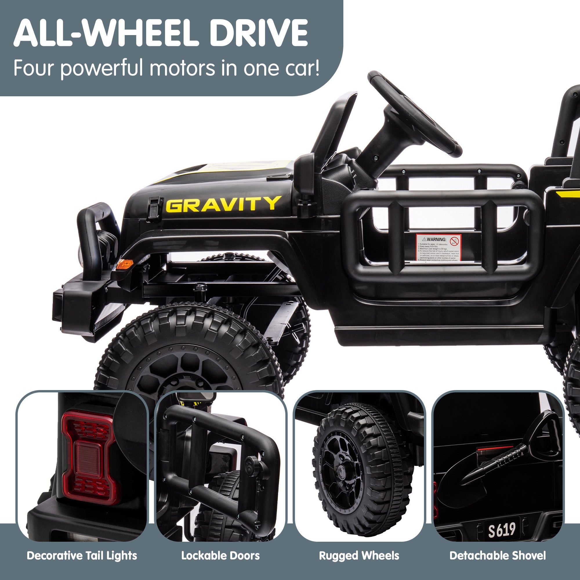 Ride On Cars: Kahuna S619 Gravity Kids Electric Ride On Car - Black