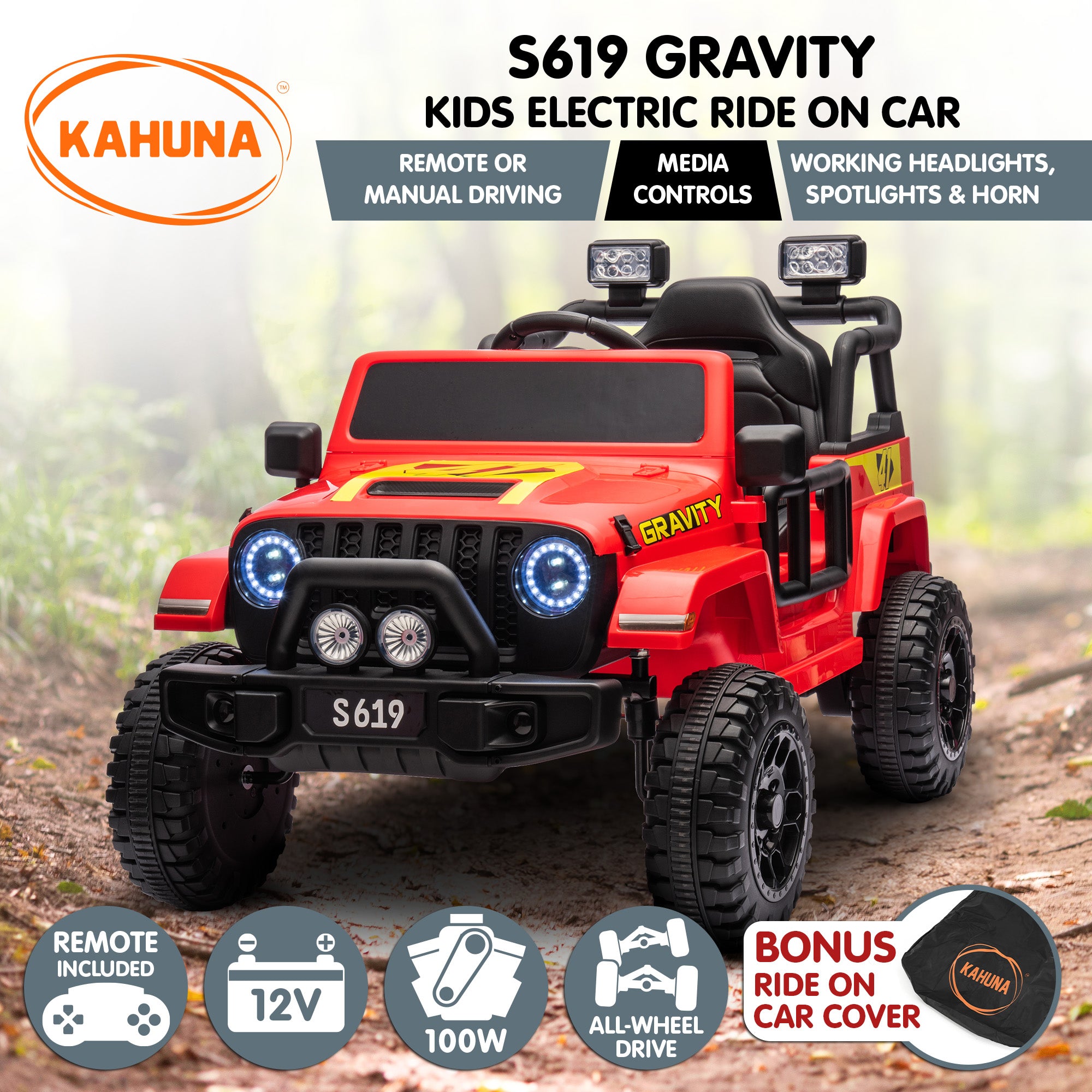 Ride On Cars: Kahuna S619 Gravity Kids Electric Ride On Car - Red