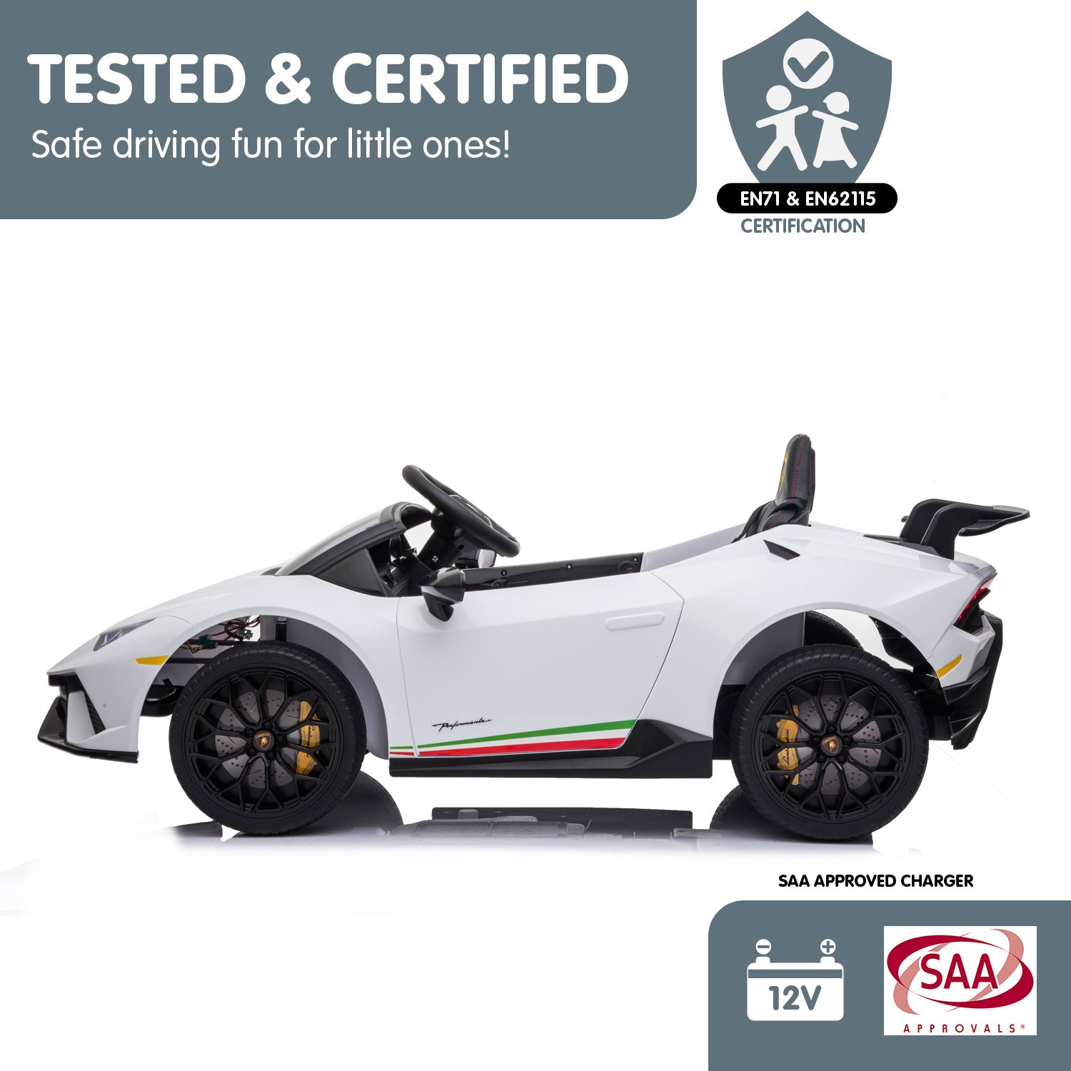 Ride On Cars: Kahuna Lamborghini Performante Kids Electric Ride On Car Remote Control by Kahuna - White