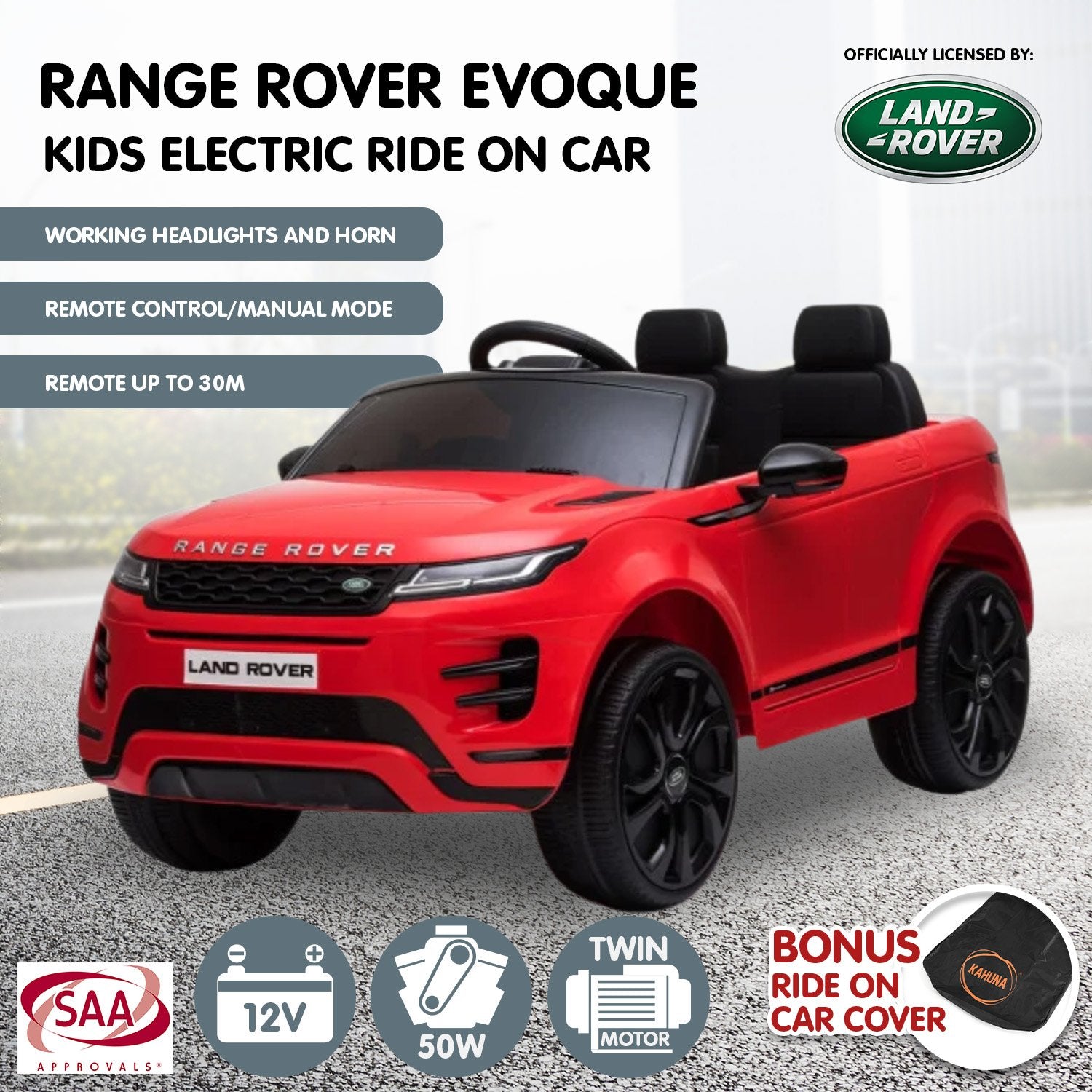 Ride On Cars: Kahuna Land Rover Licensed Kids Electric Ride On Car Remote Control - Red