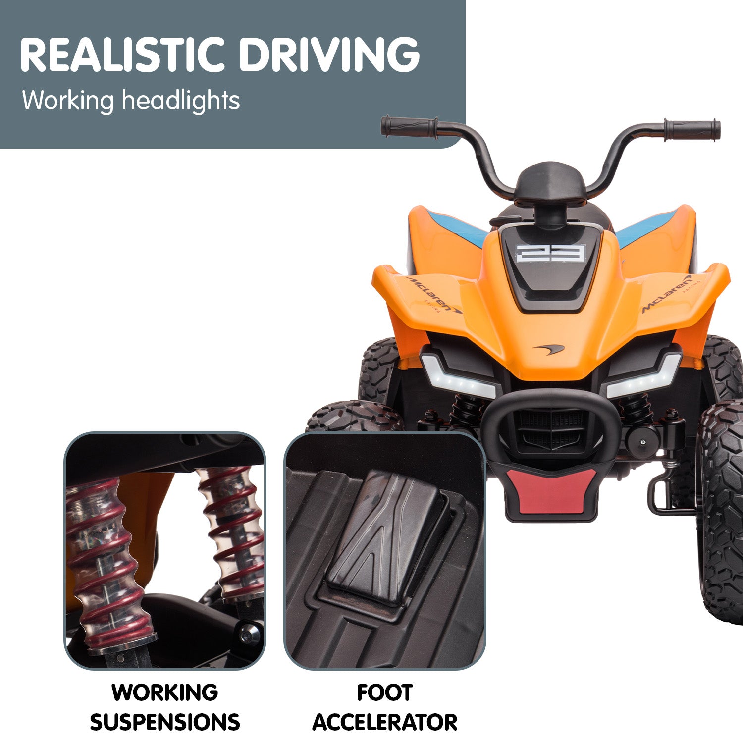 Ride On Cars: Kahuna Licensed MCL35 McLaren Kids Toy Ride On Electric Quad Bike - Orange