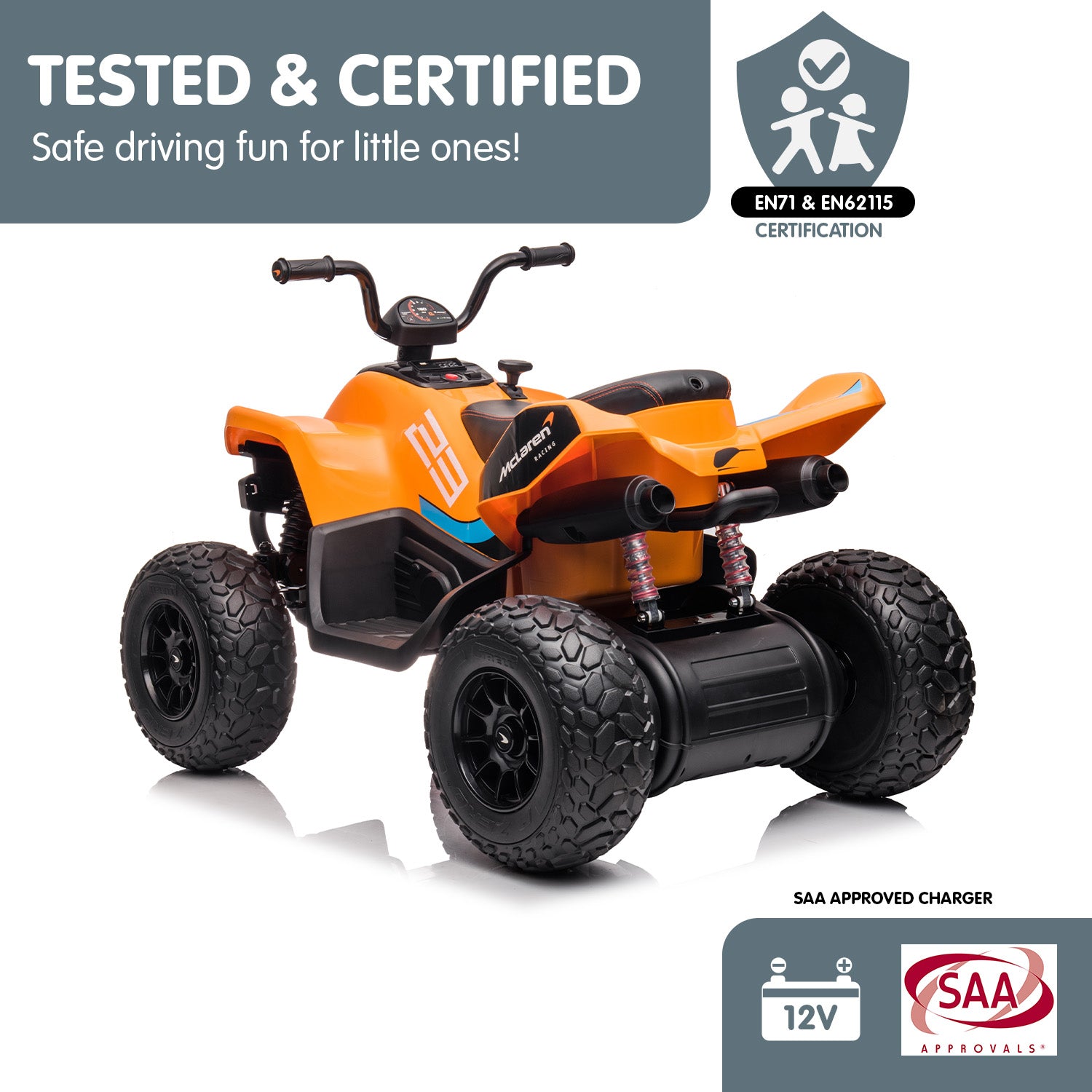 Ride On Cars: Kahuna Licensed MCL35 McLaren Kids Toy Ride On Electric Quad Bike - Orange