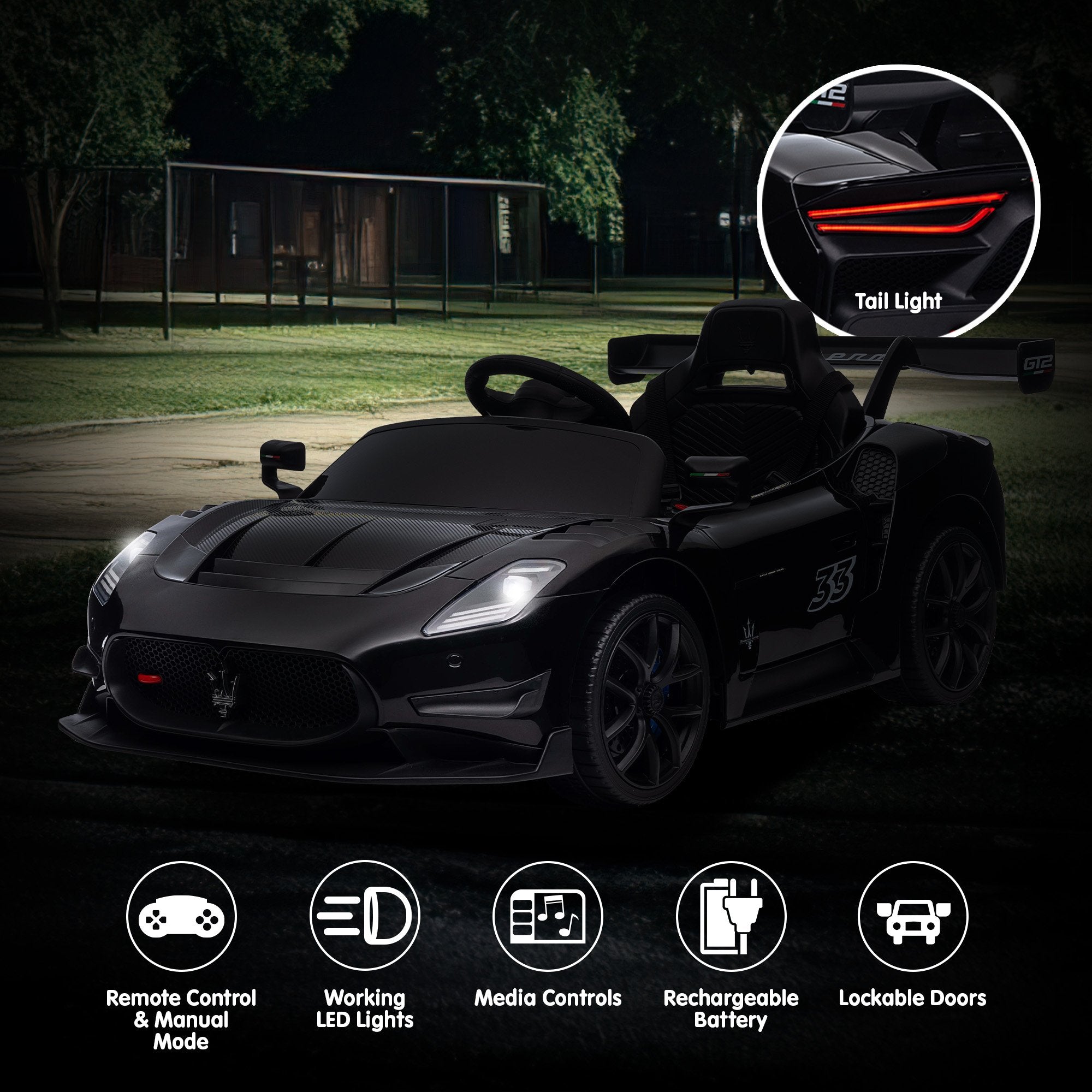 Ride On Cars: Kahuna Maserati MC20 GT2 Licensed Electric Kids Ride On Race Car Black