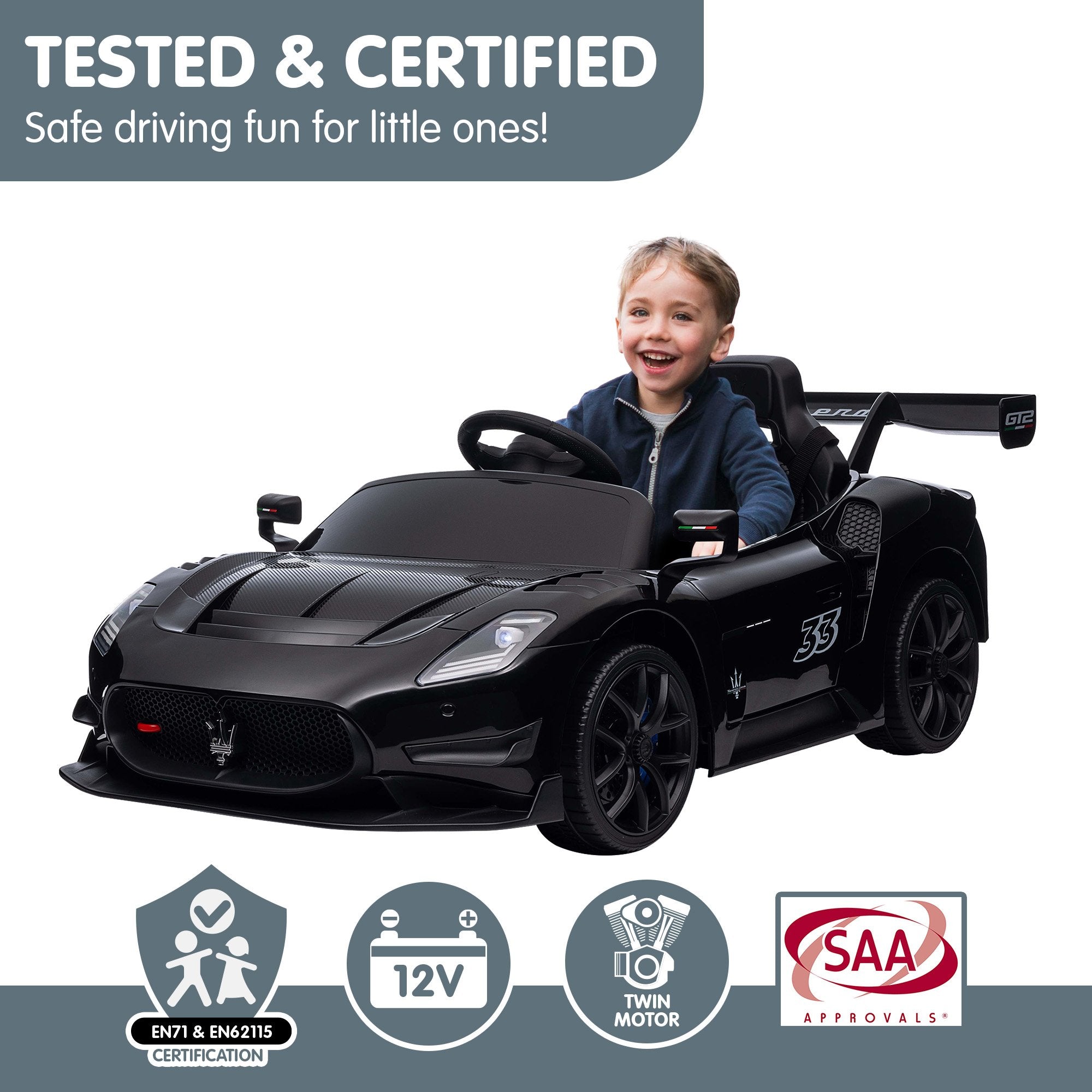 Ride On Cars: Kahuna Maserati MC20 GT2 Licensed Electric Kids Ride On Race Car Black