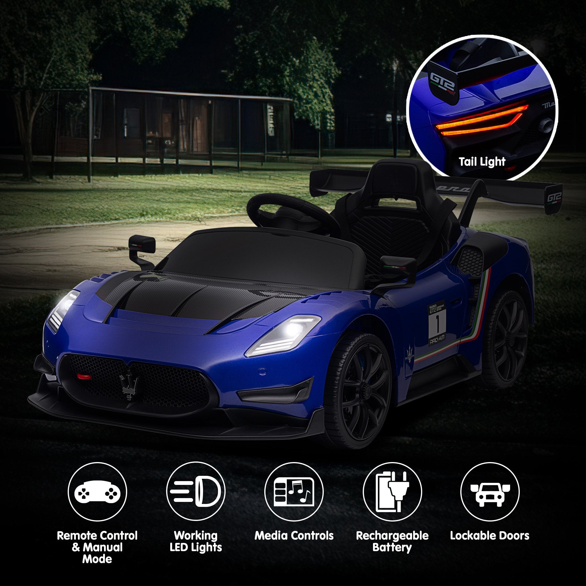 Ride On Cars: Kahuna Maserati MC20 GT2 Licensed Electric Kids Ride On Race Car Blue