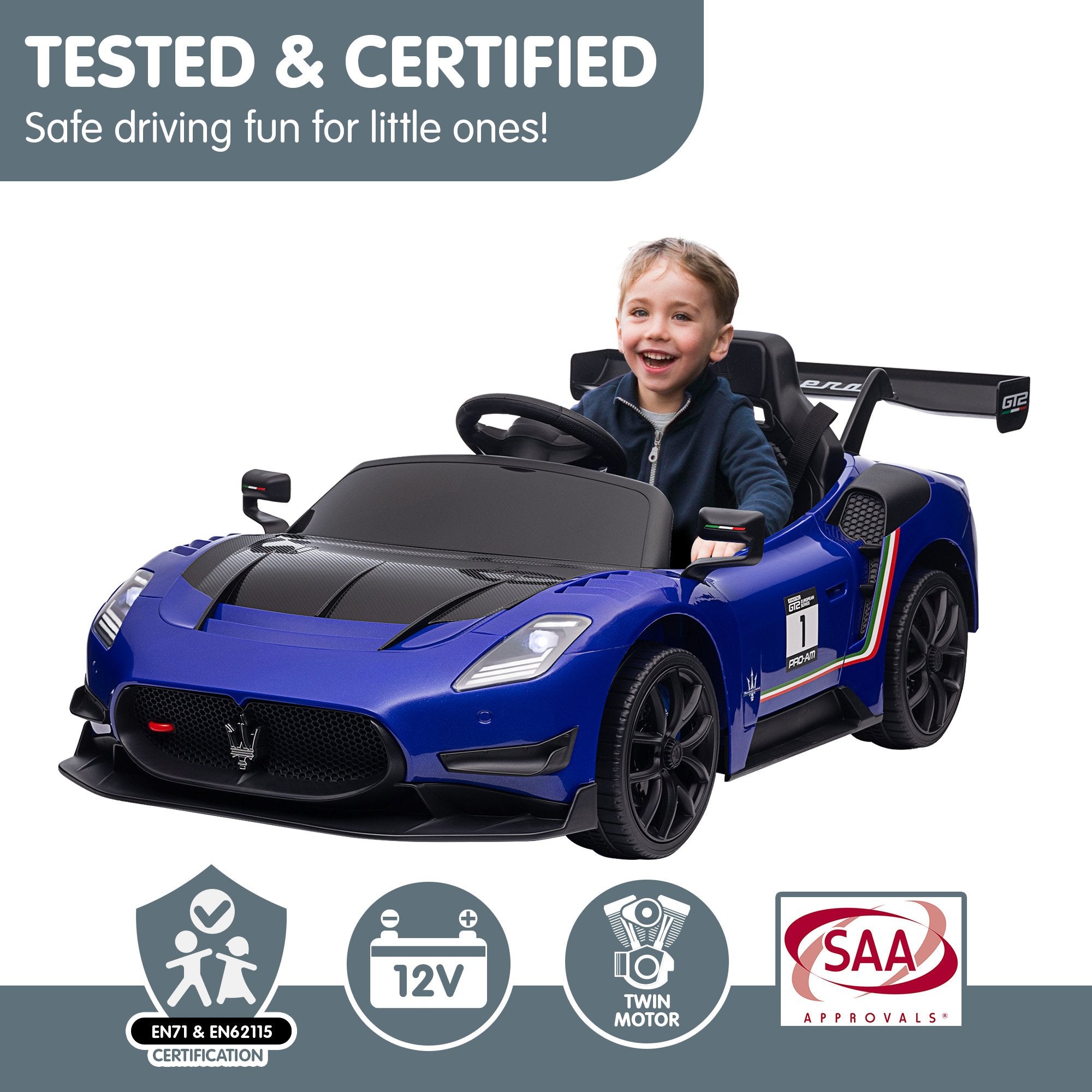 Ride On Cars: Kahuna Maserati MC20 GT2 Licensed Electric Kids Ride On Race Car Blue