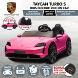 Ride On Cars: Kahuna Porsche Taycan Turbo S Kids Electric Ride On Car w/Remote Control 90W Four Wheel Suspension 2 Seater w/Seat Belt