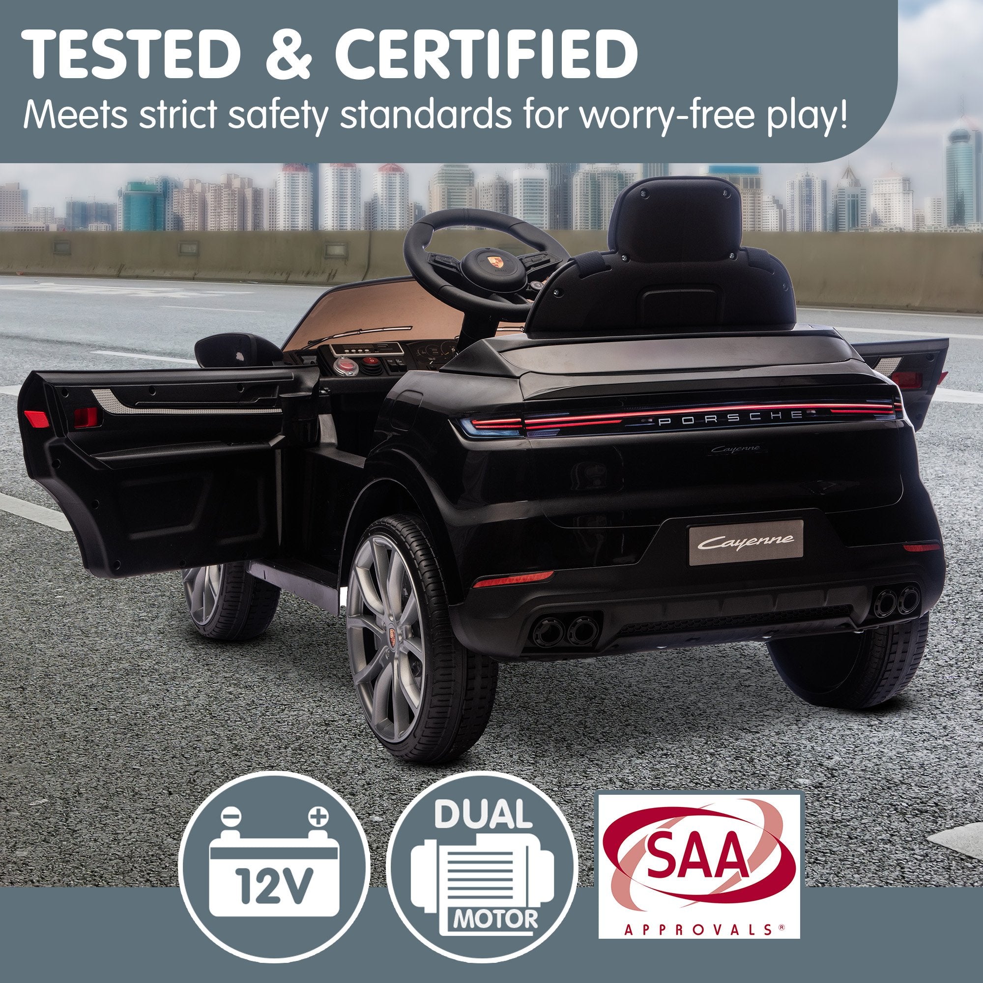 Ride On Cars: Kahuna Porsche Cayenne E Hybrid Coupe Licensed Kids Electric Ride On Car w/Remote Control 50W Dual Motors Speed Settings