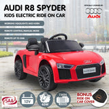 Ride On Cars: Kahuna Kahuna R8 Spyder Audi Licensed Kids Electric Ride On Car Remote Control - Red