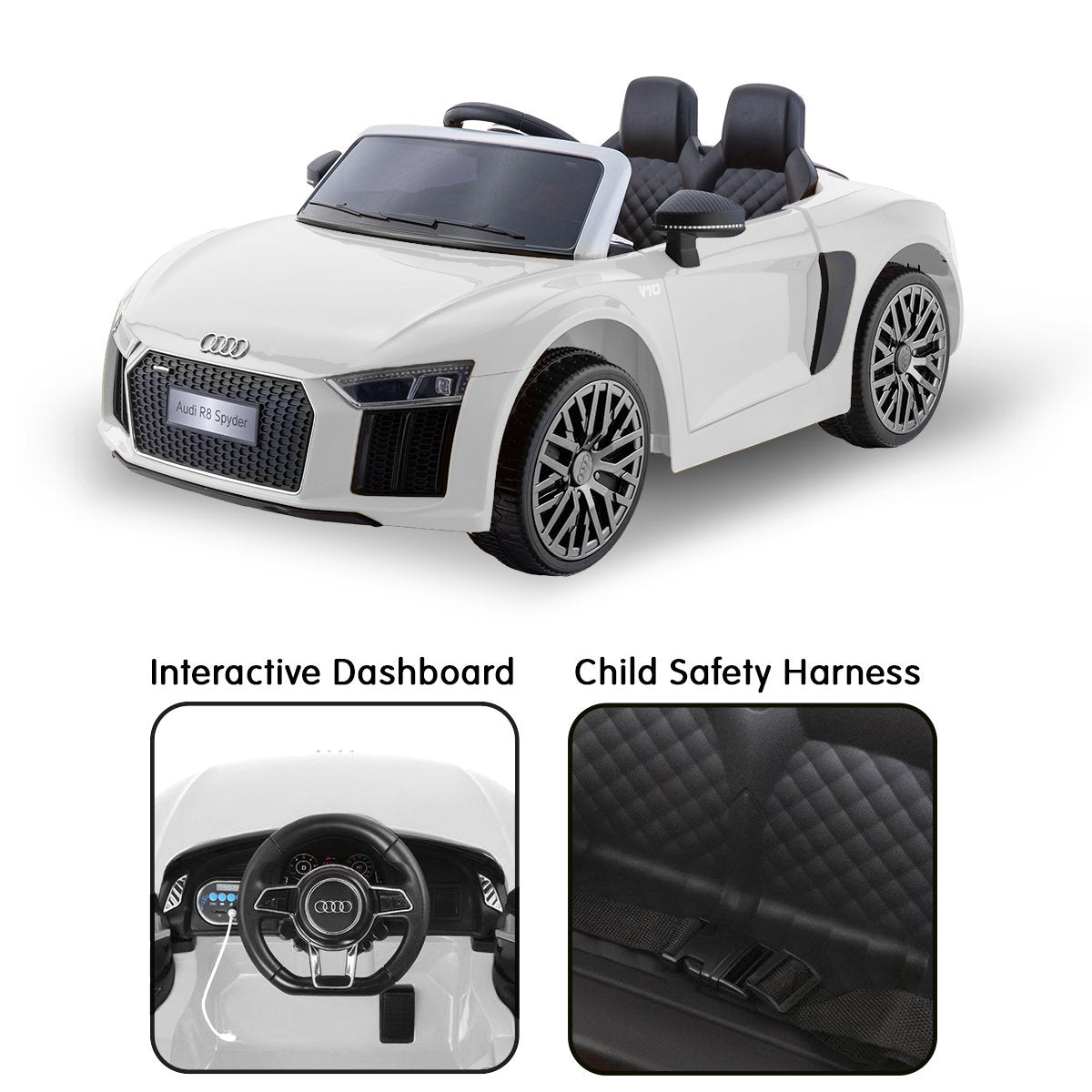 Ride On Cars: Kahuna Kahuna R8 Spyder Audi Licensed Kids Electric Ride On Car Remote Control - White
