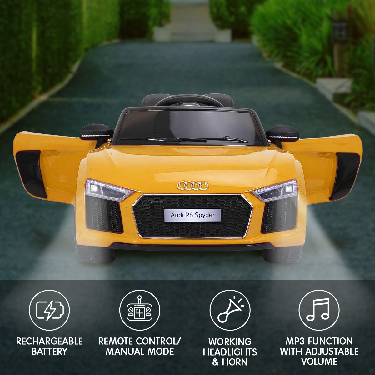 Ride On Cars: Kahuna R8 Spyder Audi Licensed Kids Electric Ride On Car Remote Control - Yellow