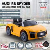 Ride On Cars: Kahuna R8 Spyder Audi Licensed Kids Electric Ride On Car Remote Control - Yellow