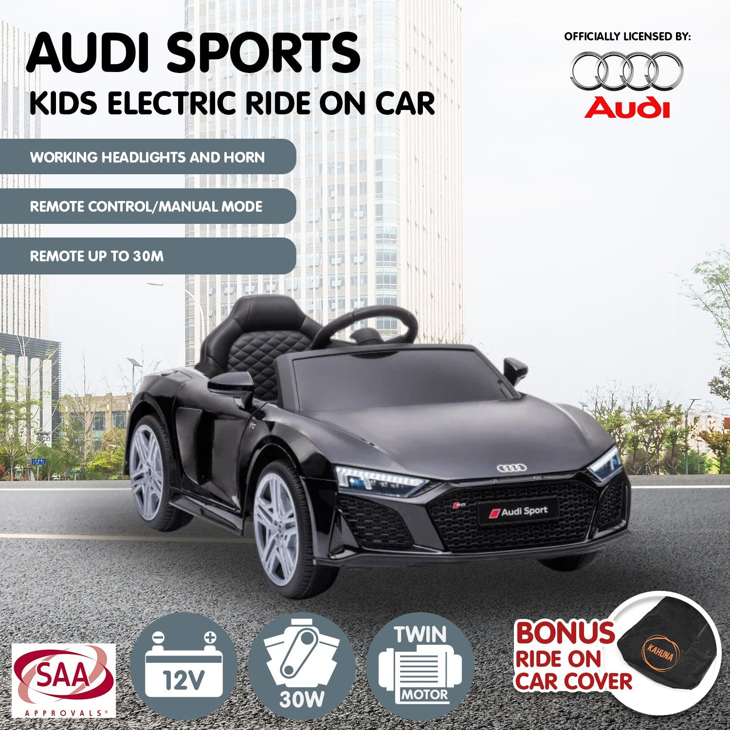 Ride On Cars: Kahuna Audi Sport Licensed Kids Electric Ride On Car Remote Control - Black