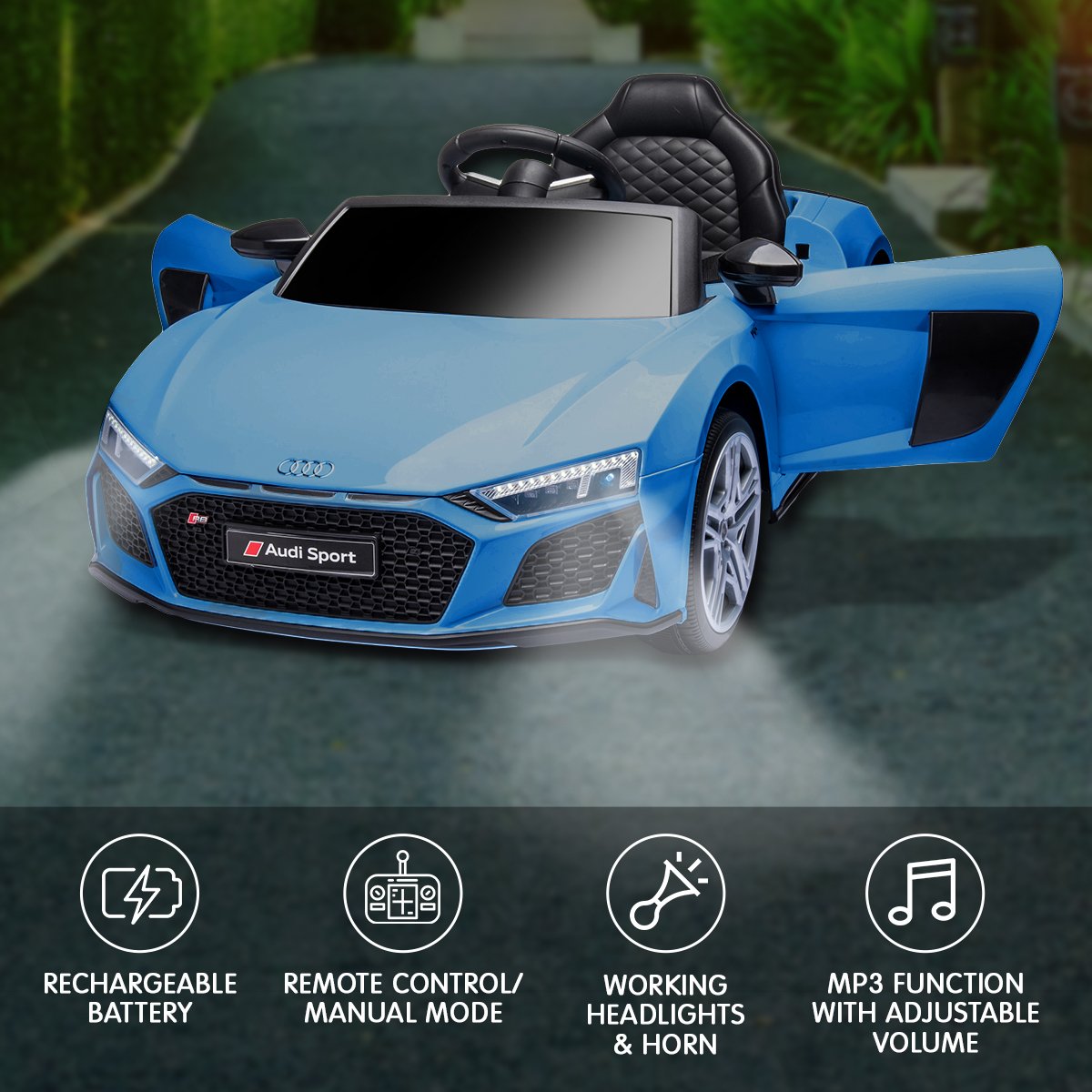 Ride On Cars: Kahuna Audi Sport Licensed Kids Electric Ride On Car Remote Control - Blue