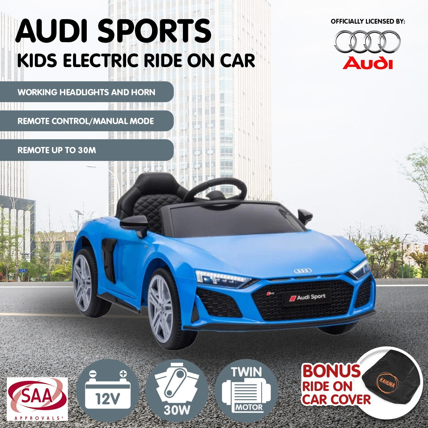 Ride On Cars: Kahuna Audi Sport Licensed Kids Electric Ride On Car Remote Control - Blue