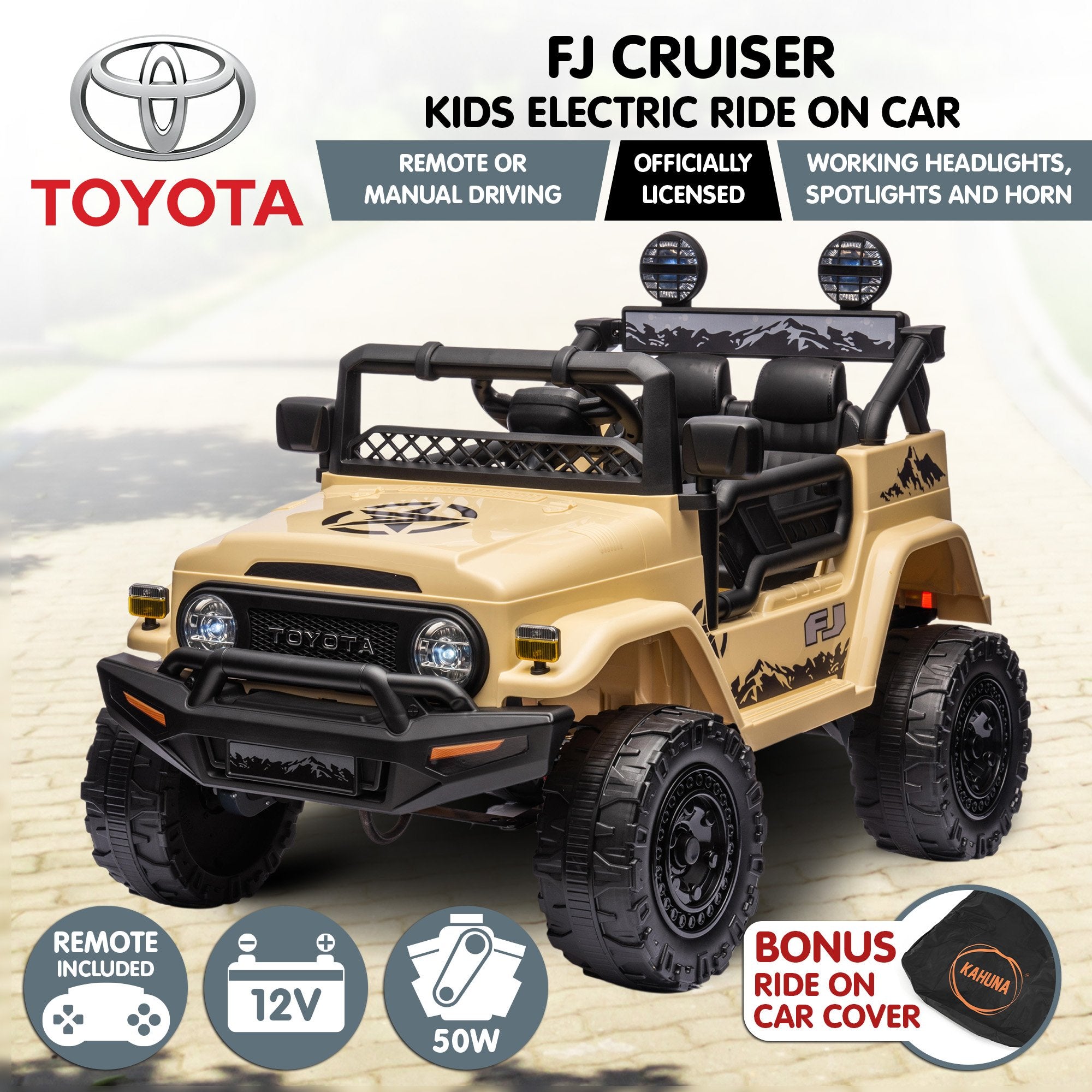 Ride On Cars: Kahuna Authorised Toyota Fj Cruiser Kids Electric Ride On Car - Khaki