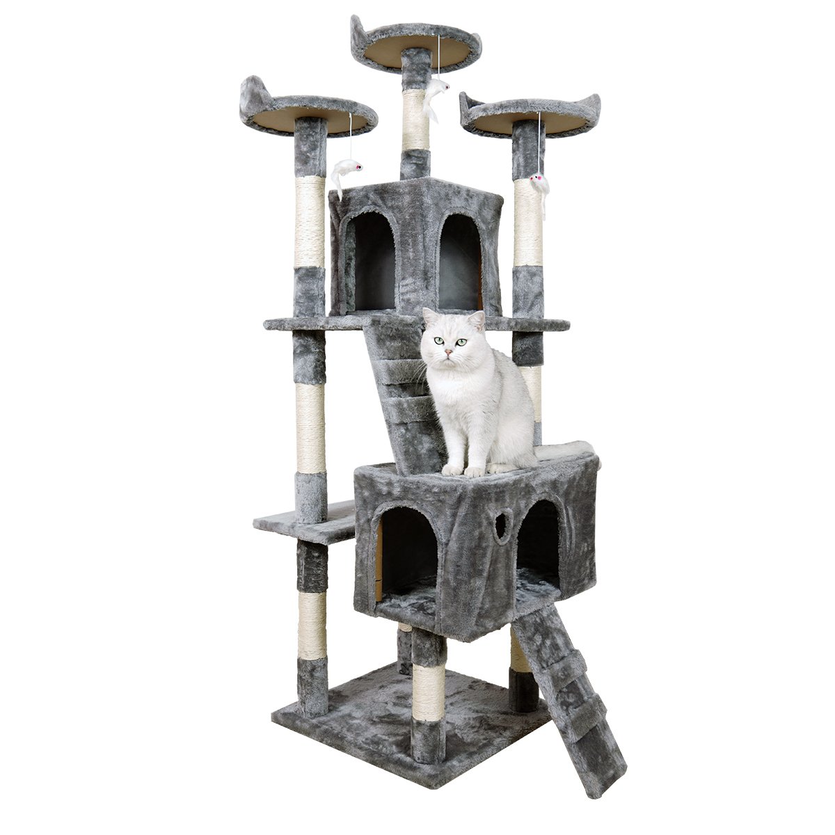 Cat Scratching Posts: Furtastic 170cm Cat Tree Scratching Post - Silver Grey