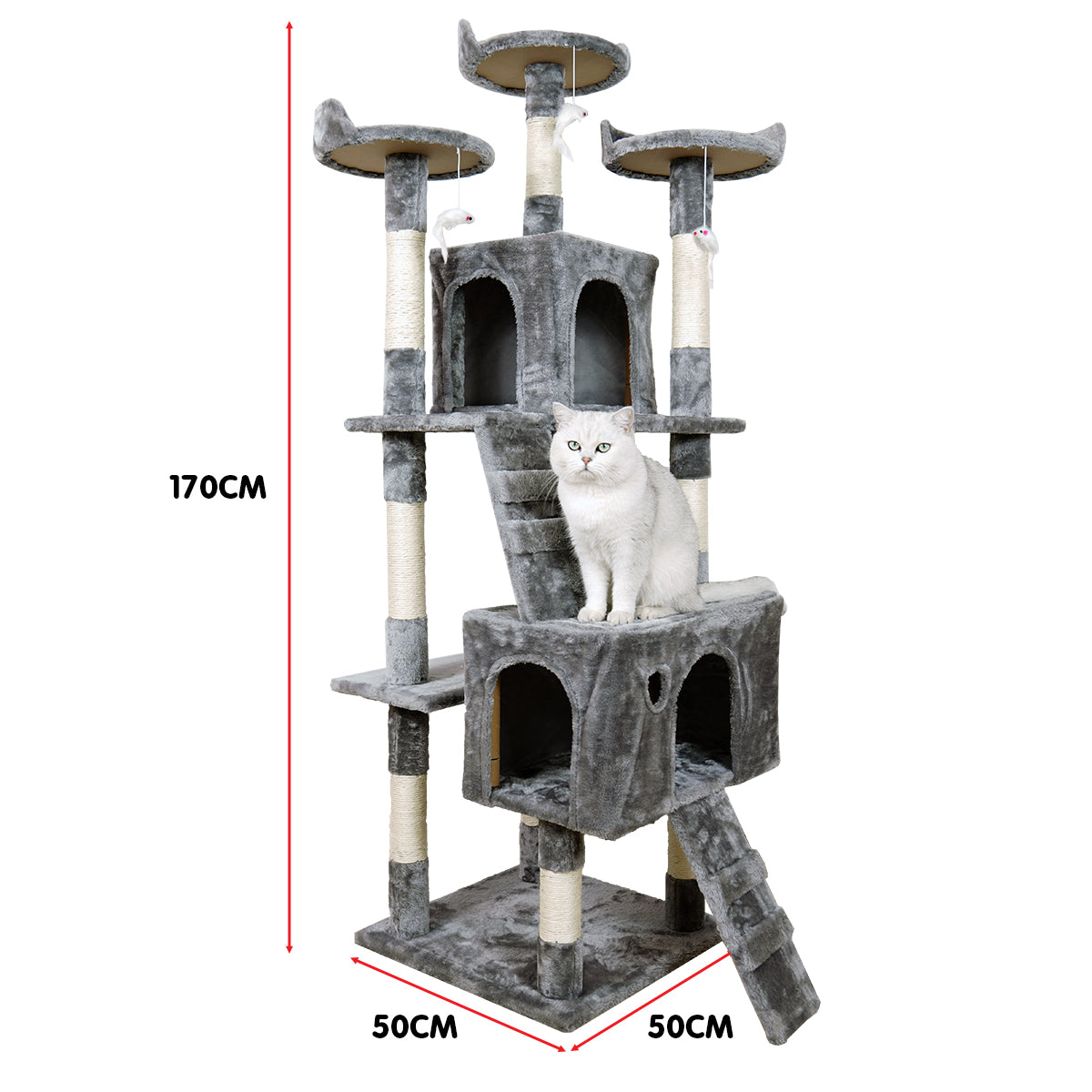 Cat Scratching Posts: Furtastic 170cm Cat Tree Scratching Post - Silver Grey