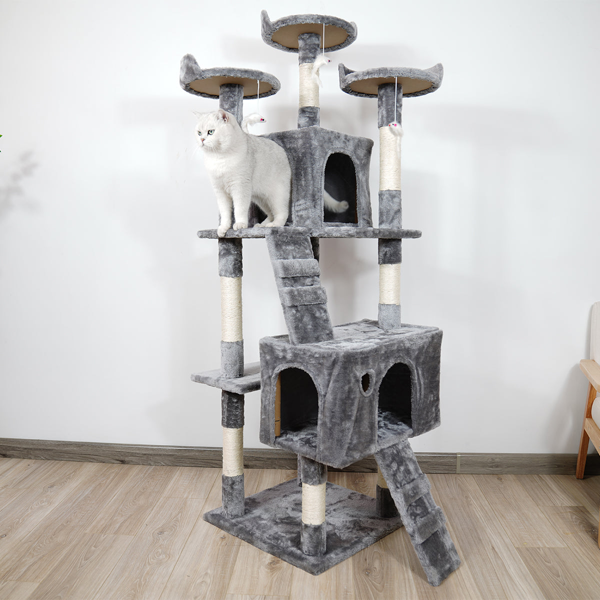Cat Scratching Posts: Furtastic 170cm Cat Tree Scratching Post - Silver Grey