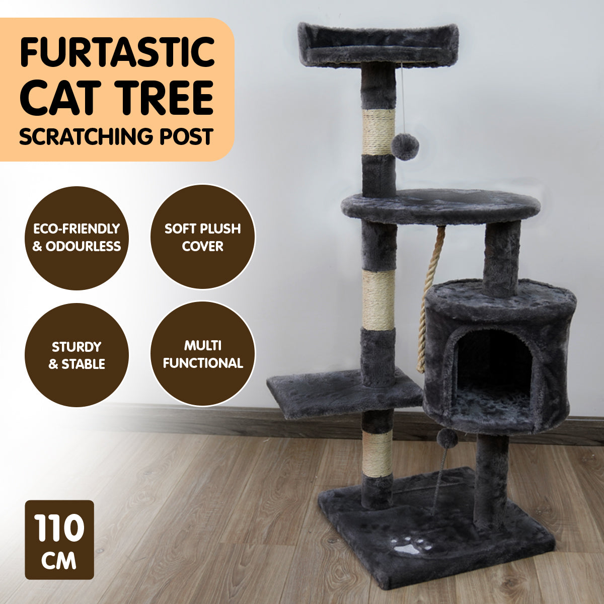 Cat Scratching Posts: Furtastic 110cm Cat Tree Scratching Post - Dark Grey