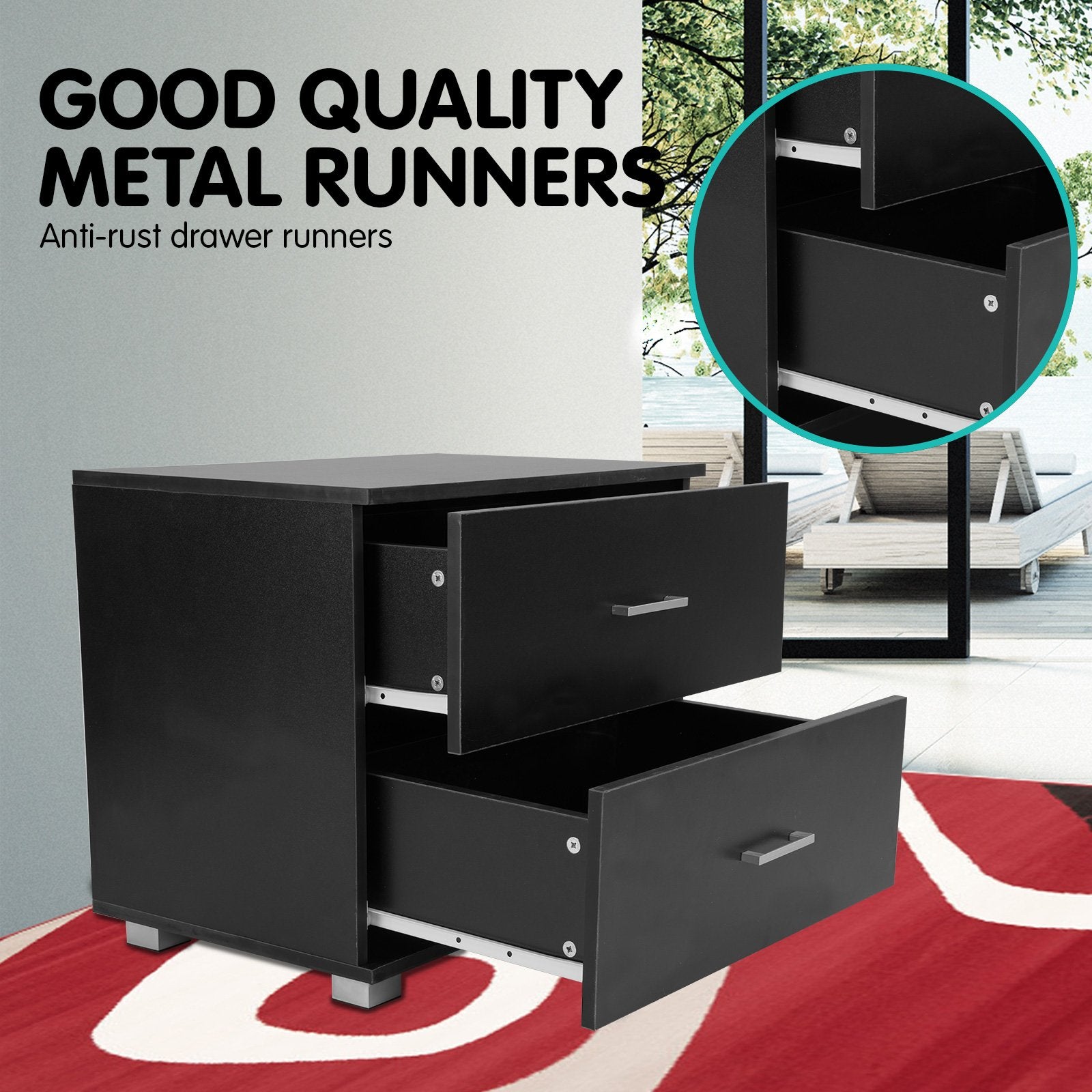 Bedside Tables: Sarantino Bedside Table Cabinet Storage Chest 2 Drawers Lamp Side Nightstand - Black