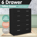 Dressers: Sarantino Tallboy Dresser 6 Chest Of Drawers Table Cabinet Bedroom Storage Black