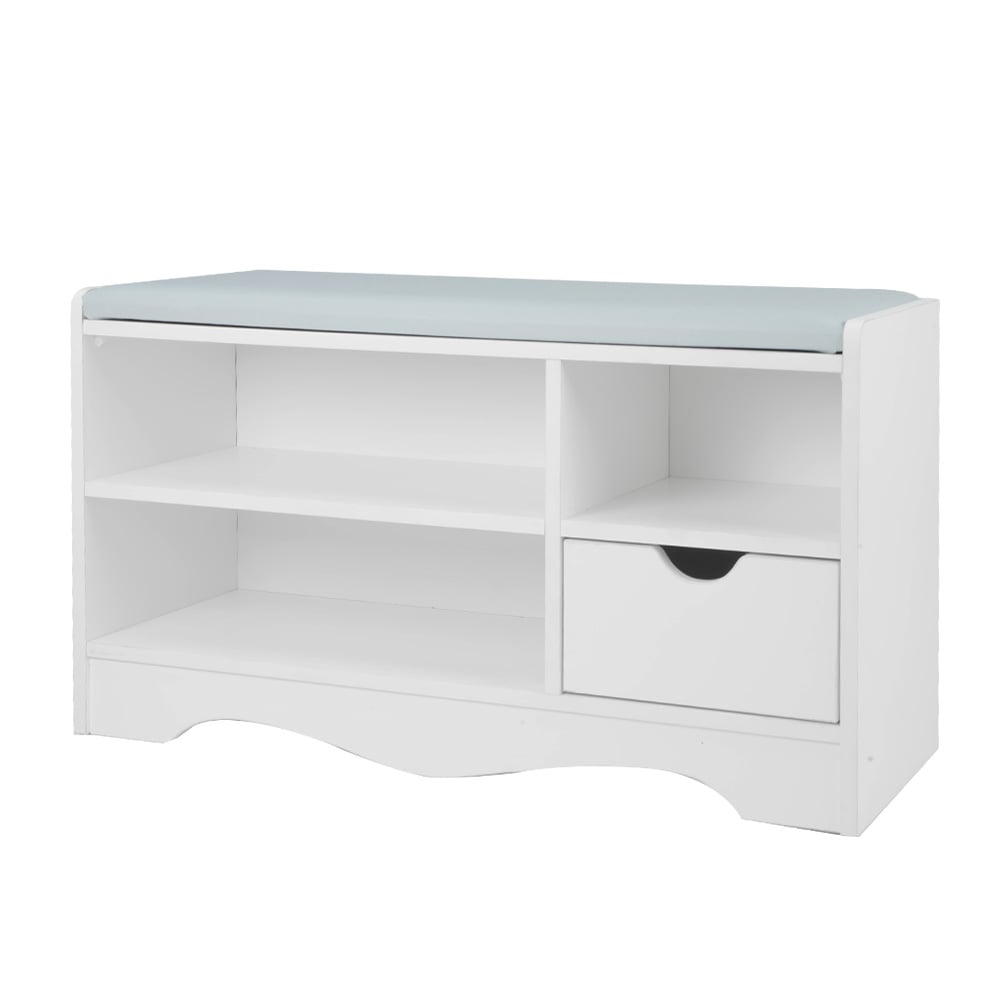 Kitchen & Dining Chairs: Sarantino Shoe Rack Cabinet Organiser Grey Cushion Stool Bench - 80 X 30 X 45 - White