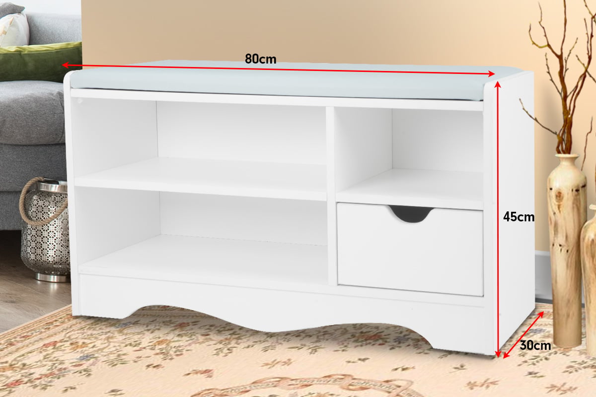 Kitchen & Dining Chairs: Sarantino Shoe Rack Cabinet Organiser Grey Cushion Stool Bench - 80 X 30 X 45 - White