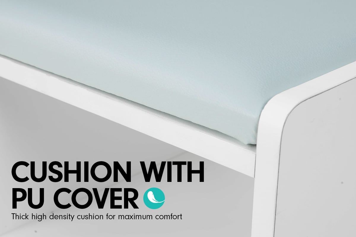 Kitchen & Dining Chairs: Sarantino Shoe Rack Cabinet Organiser Grey Cushion Stool Bench - 80 X 30 X 45 - White