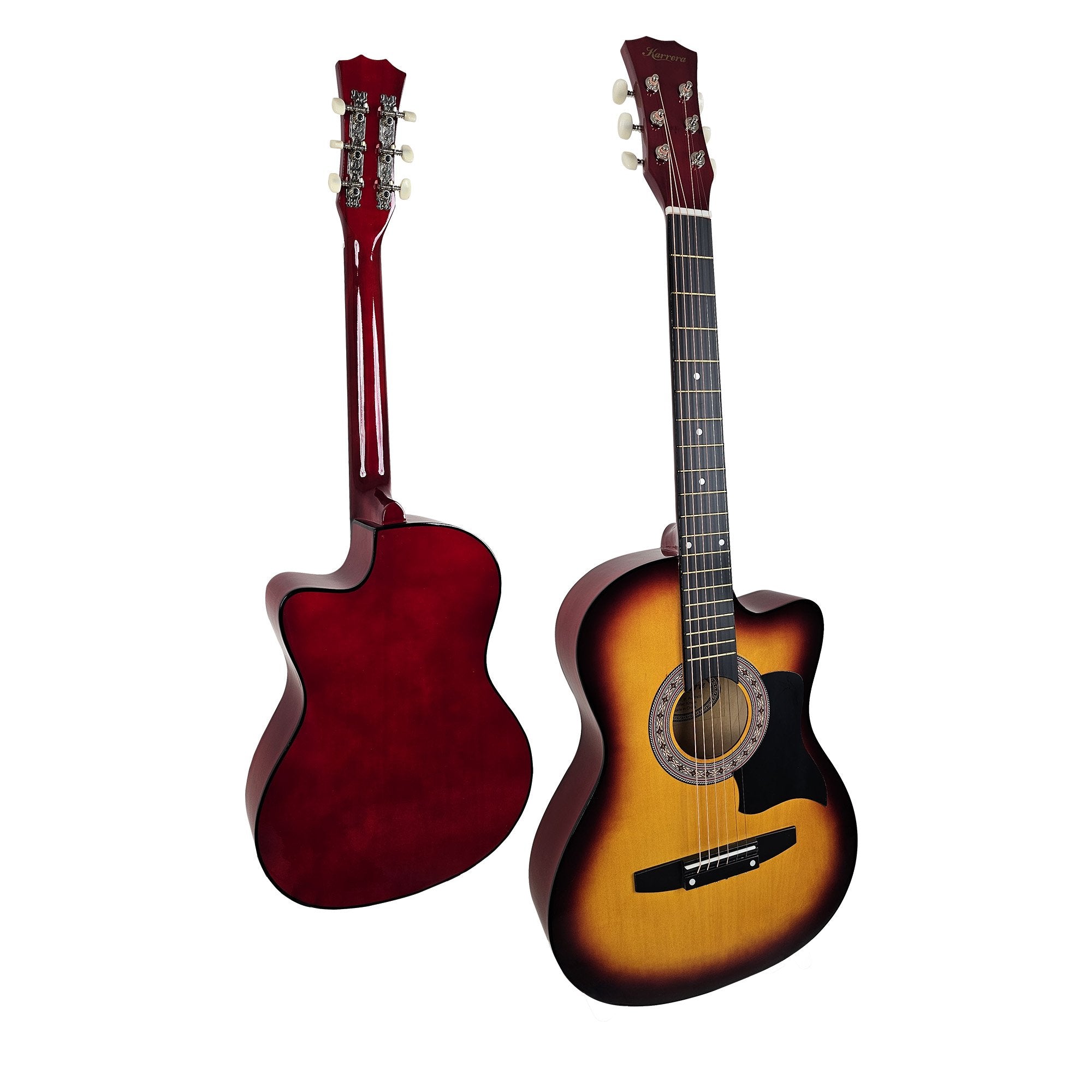 Guitars: Karrera 38in Acoustic Guitar Steel Strings Carry Bag Shoulder Strap Sun Burst