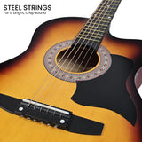 Guitars: Karrera 38in Acoustic Guitar Steel Strings Carry Bag Shoulder Strap Sun Burst