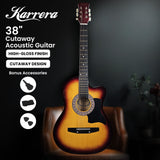 Guitars: Karrera 38in Acoustic Guitar Steel Strings Carry Bag Shoulder Strap Sun Burst