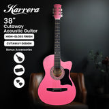 Guitars: Karrera 38in Cutaway Acoustic Guitar with guitar bag - Pink