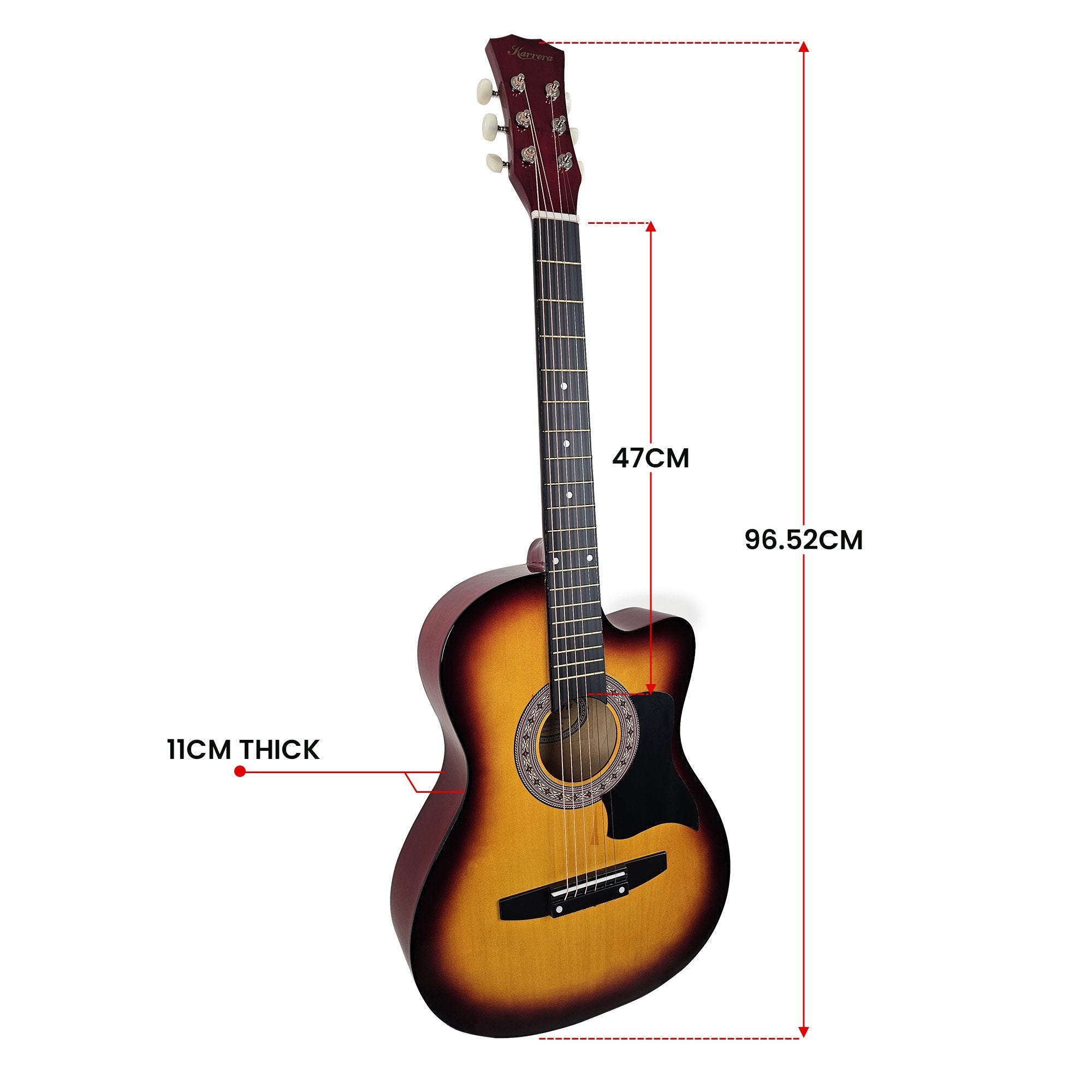 Guitars: Karrera 38in Pro Cutaway Acoustic Guitar with Bag Strings - Sun Burst