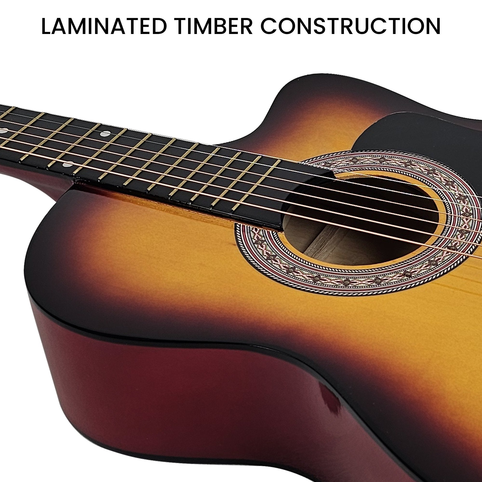 Guitars: Karrera 38in Pro Cutaway Acoustic Guitar with Bag Strings - Sun Burst
