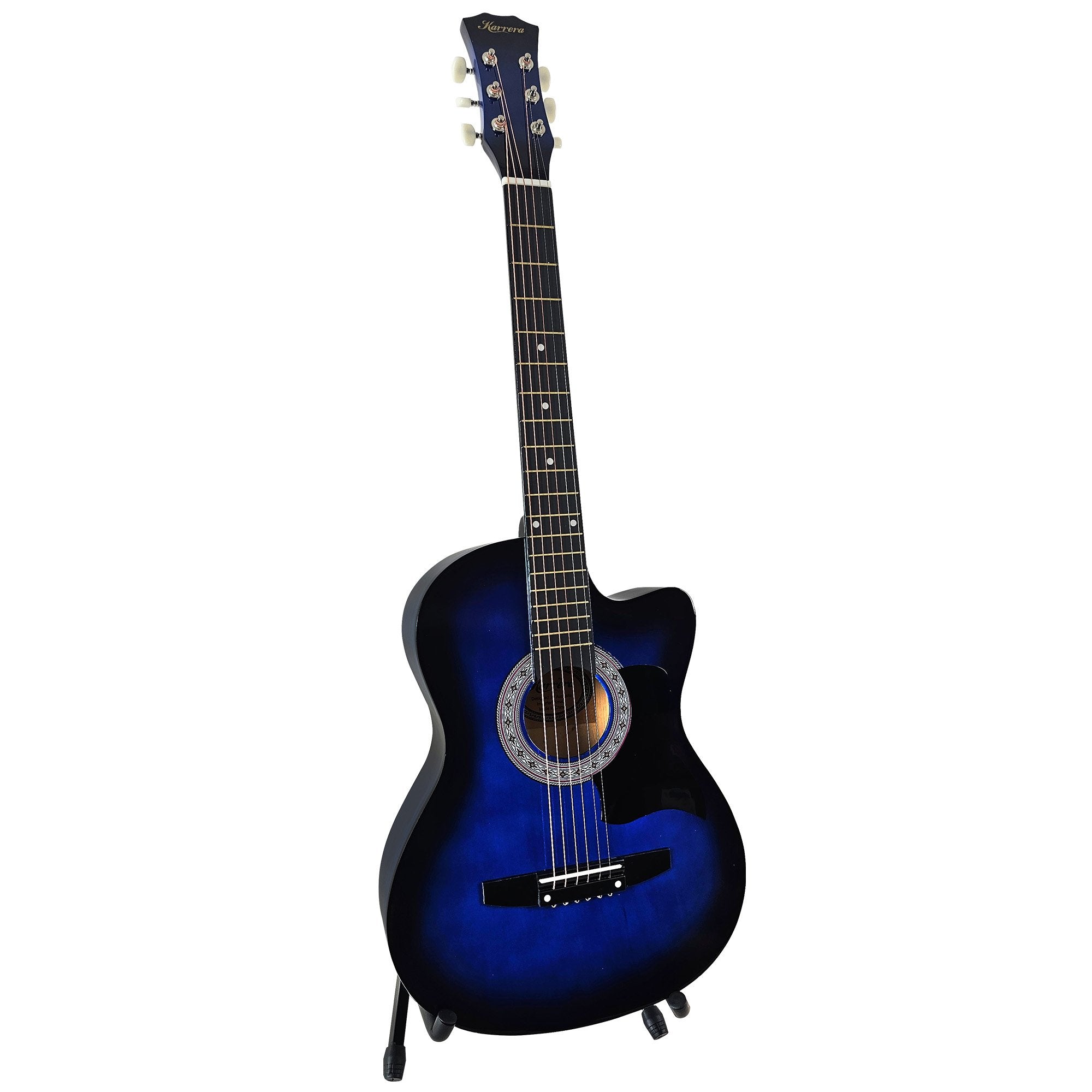 Guitars: Karrera 38in Pro Cutaway Acoustic Guitar with Bag Strings - Blue Burst