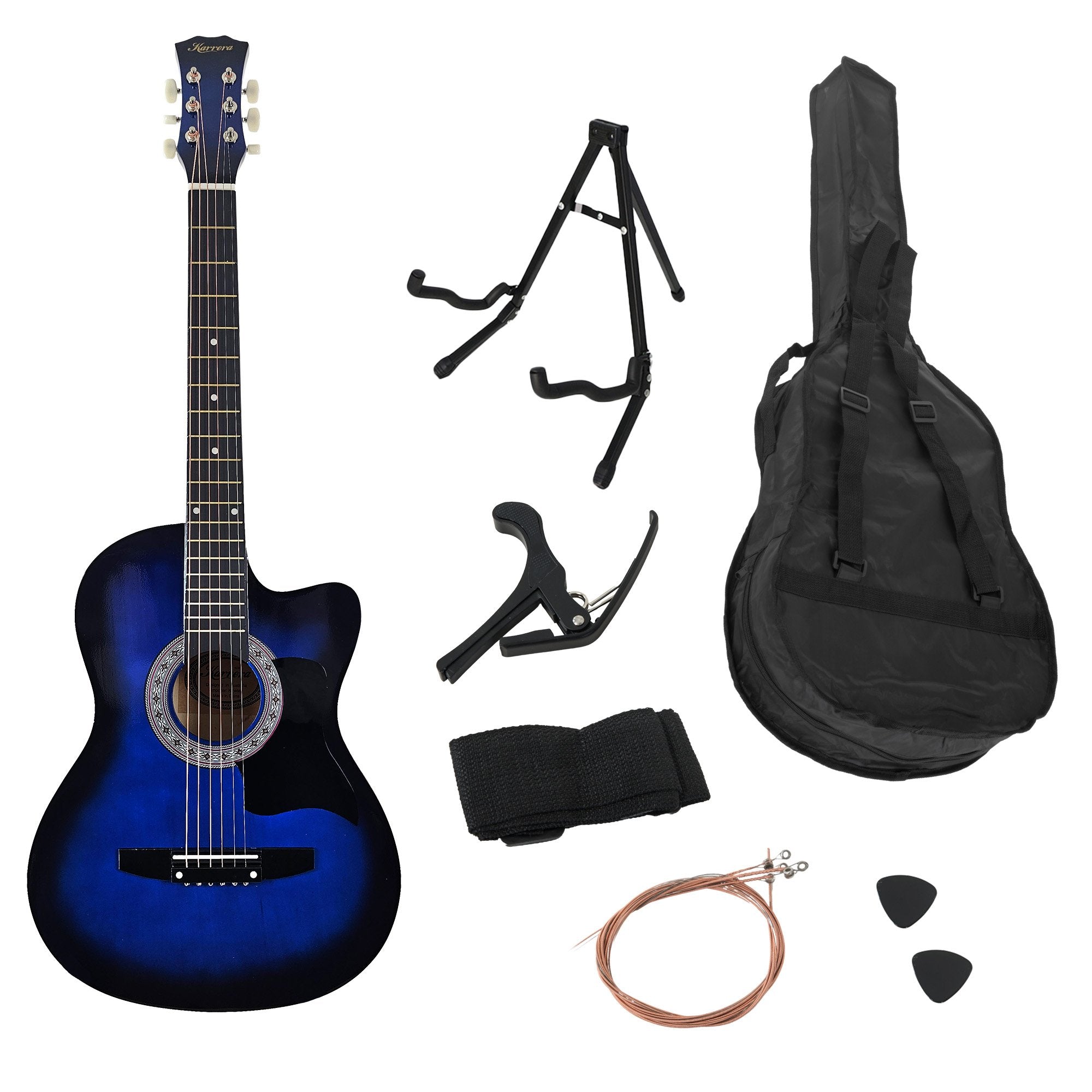 Guitars: Karrera 38in Pro Cutaway Acoustic Guitar with Bag Strings - Blue Burst