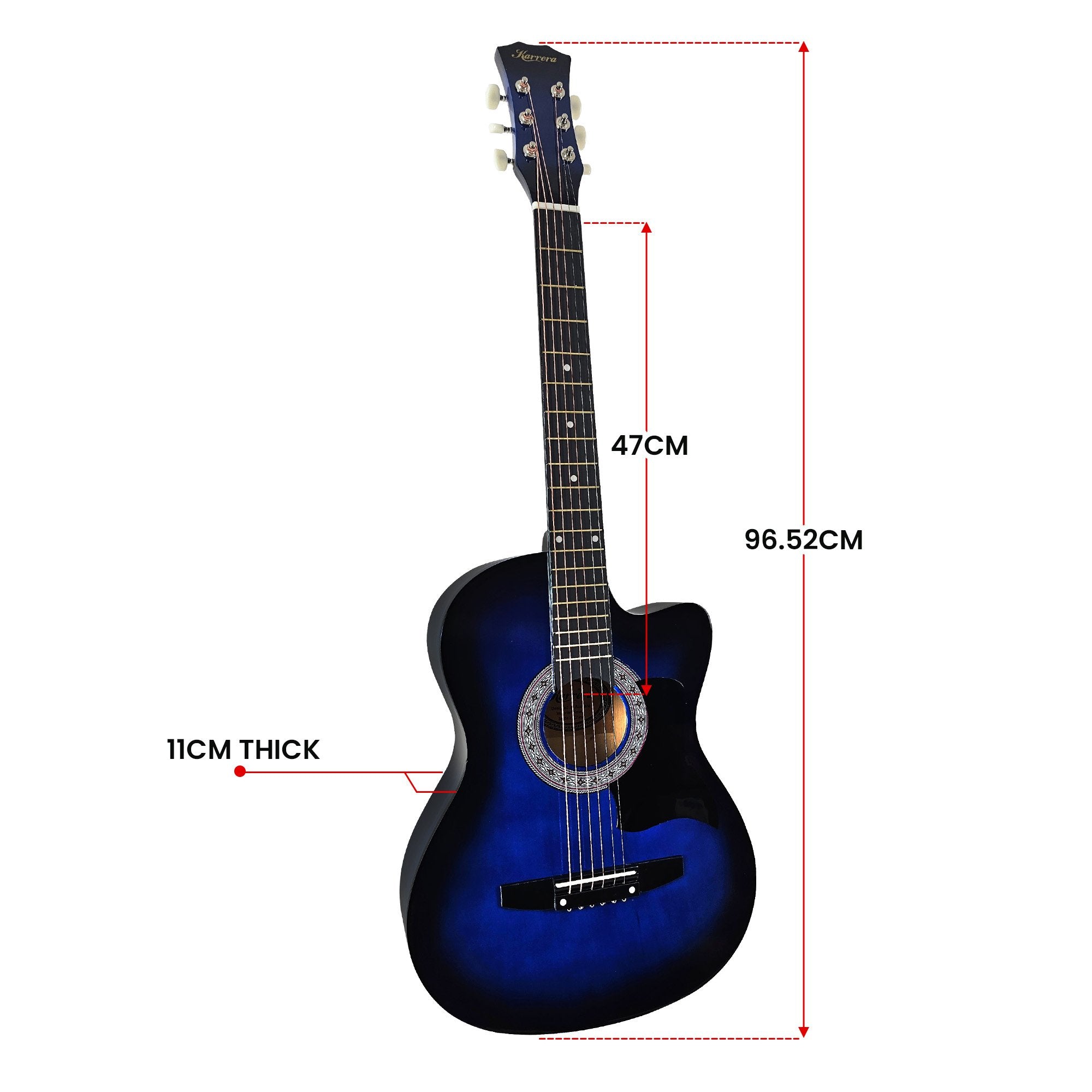 Guitars: Karrera 38in Pro Cutaway Acoustic Guitar with Bag Strings - Blue Burst