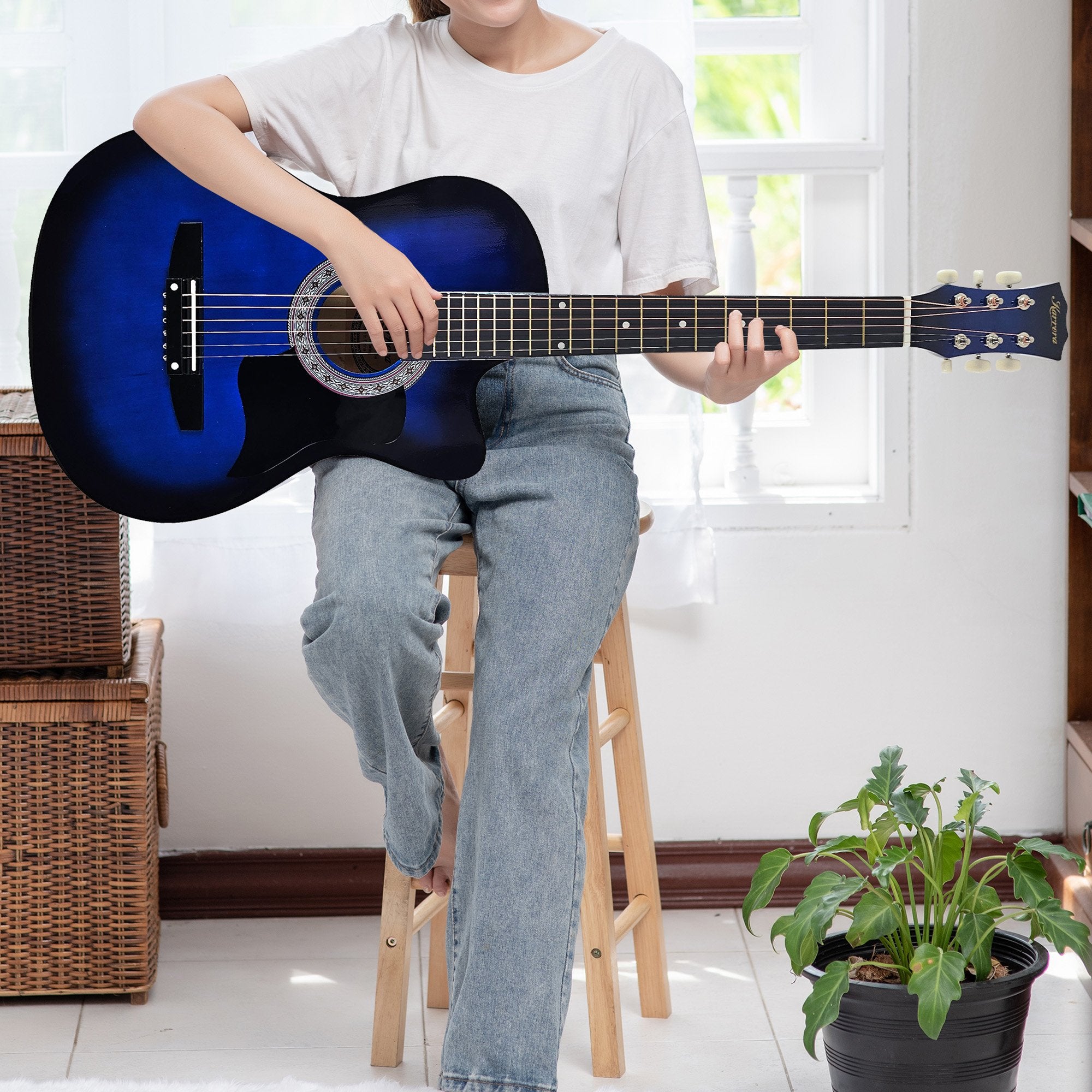 Guitars: Karrera 38in Pro Cutaway Acoustic Guitar with Bag Strings - Blue Burst