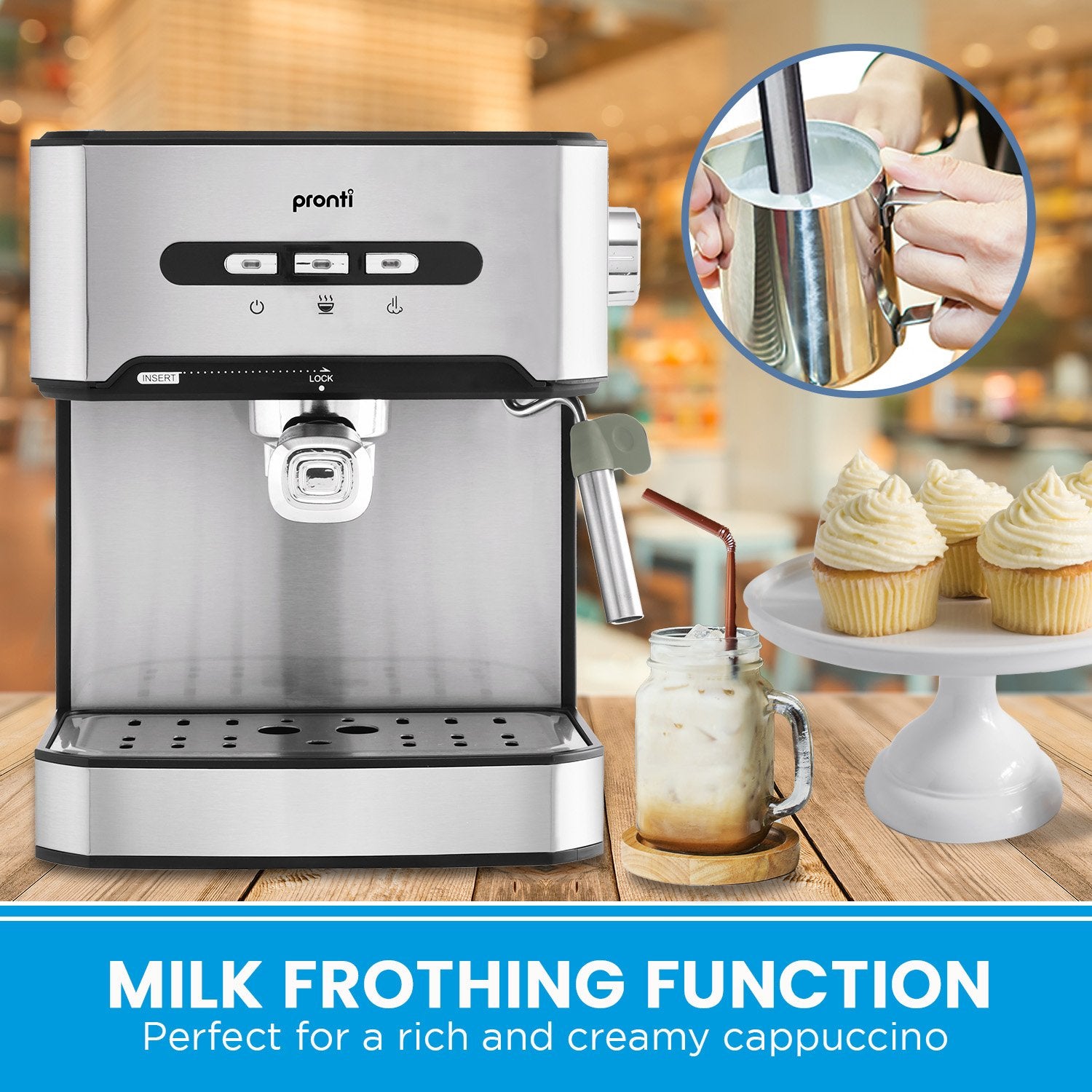 Coffee Machines & Accessories: Pronti 1.6L Automatic Coffee Espresso Machine with Steam Frother