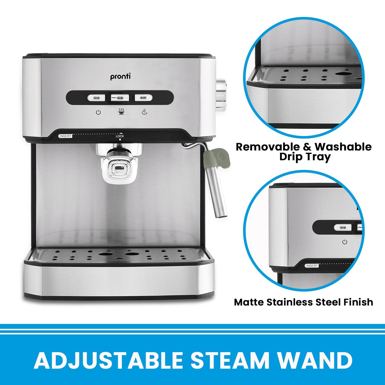 Coffee Machines & Accessories: Pronti 1.6L Automatic Coffee Espresso Machine with Steam Frother